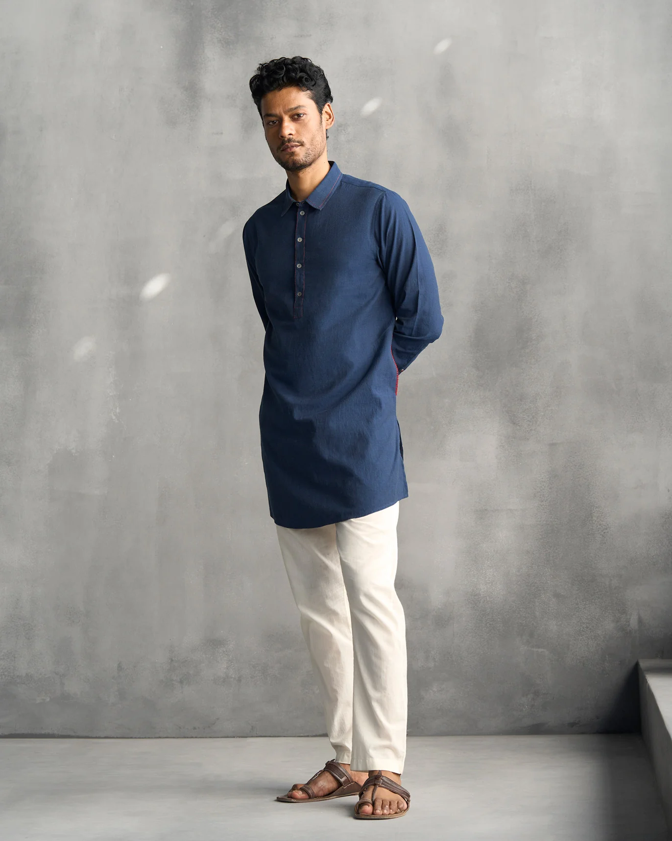 Kantha Stitch Kurta - Navy - Image 8