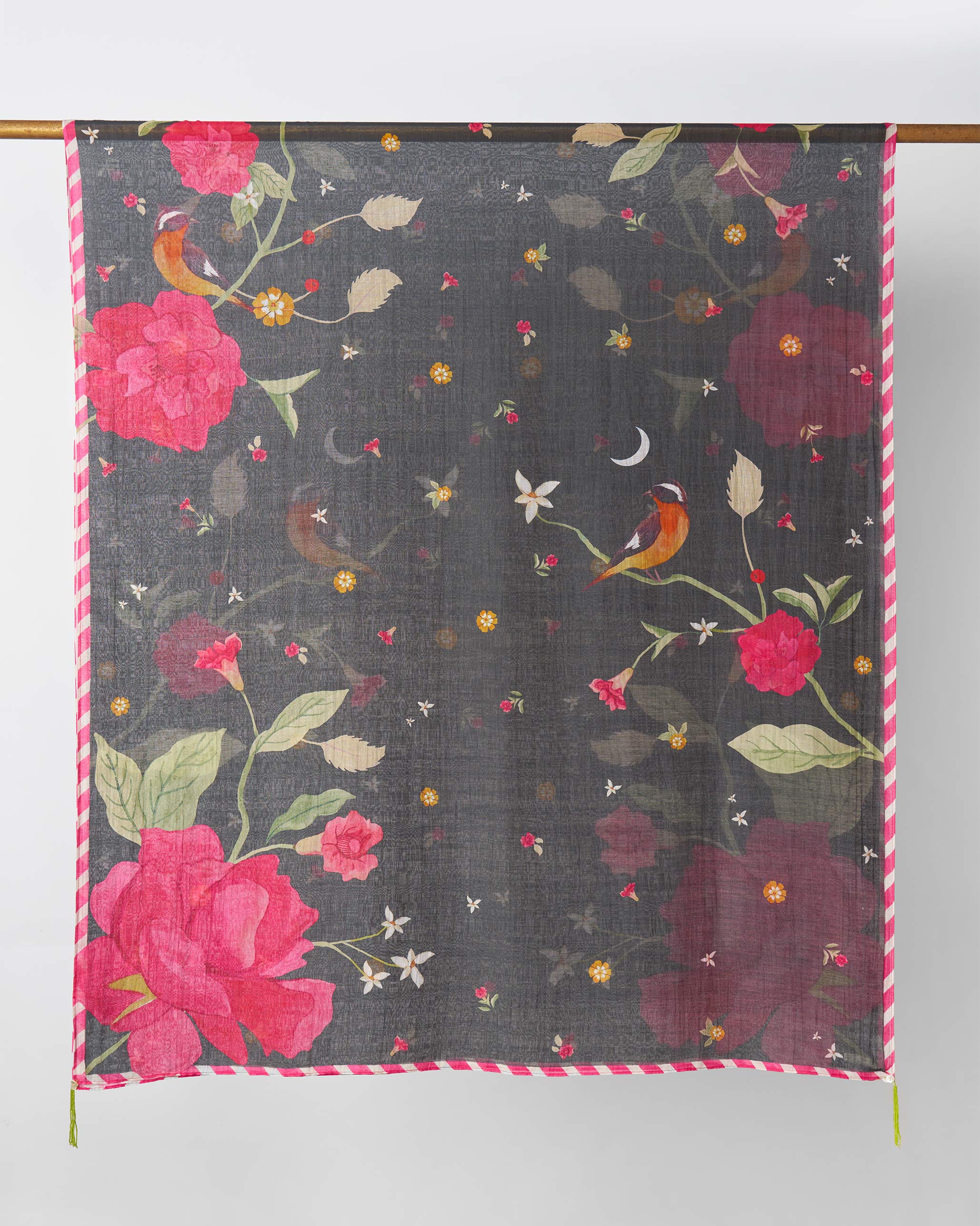 Kaveri Dupatta - Charcoal & Watermelon Print - Image 3