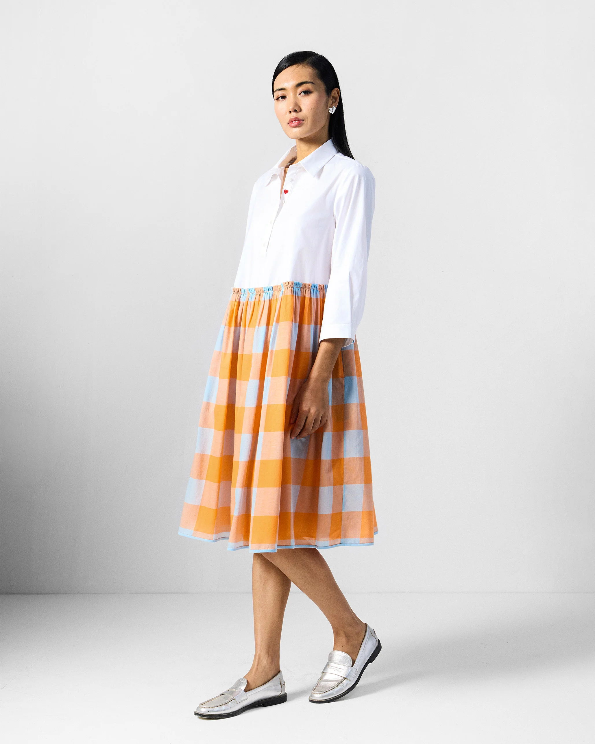 Kavi Dress - White & Orange Checks - Image 2