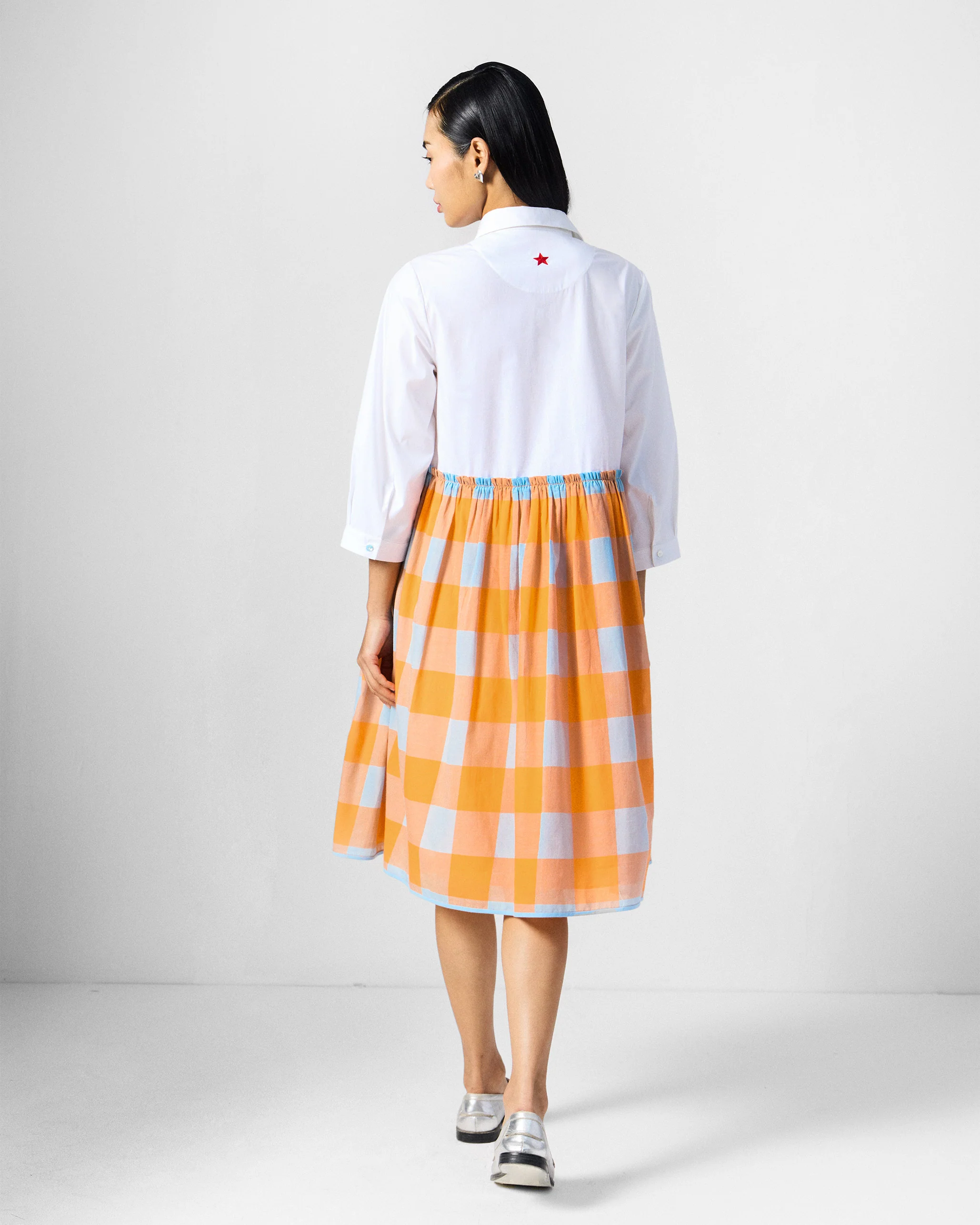 Kavi Dress - White & Orange Checks - Image 3