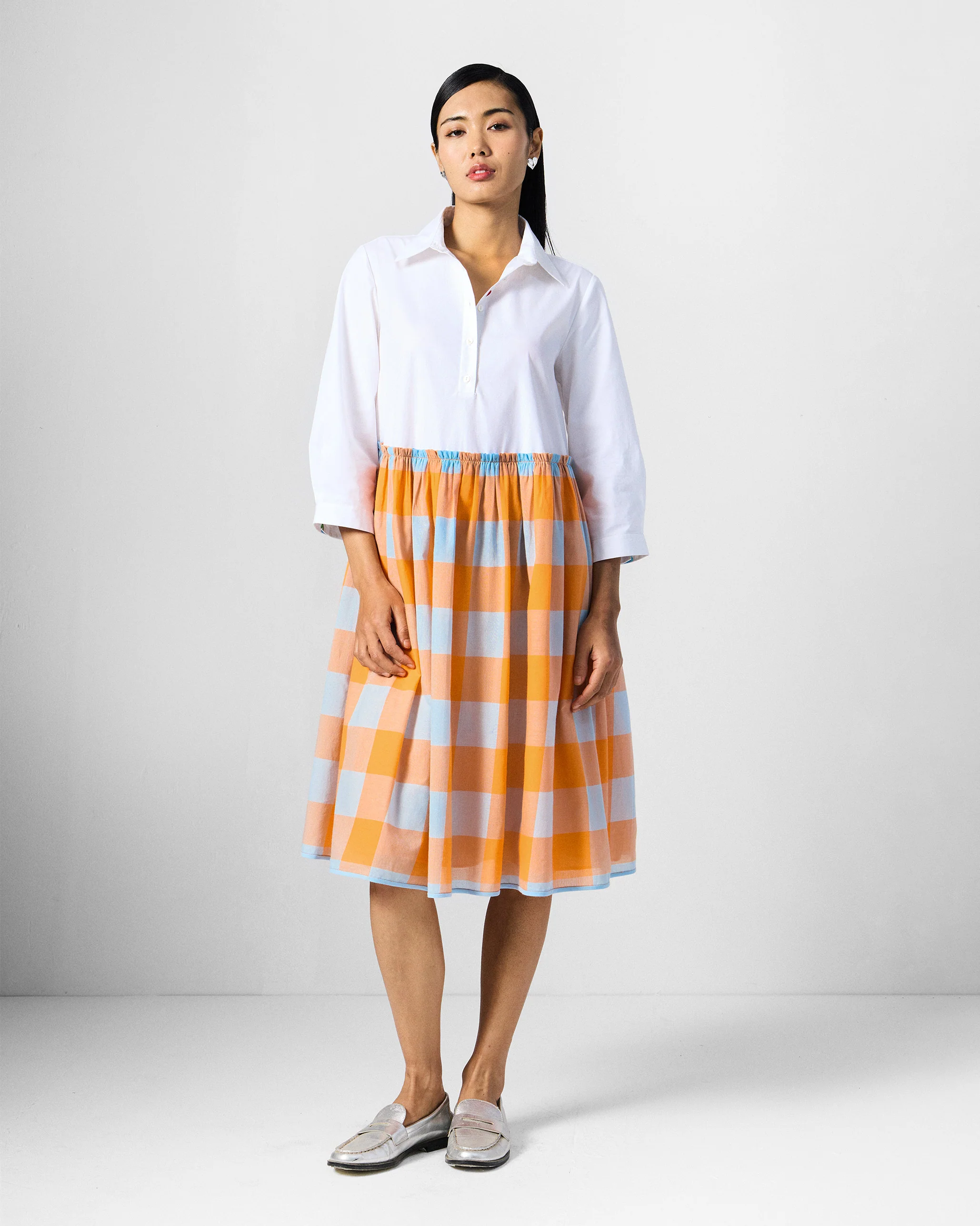 Kavi Dress - White & Orange Checks - Image 7