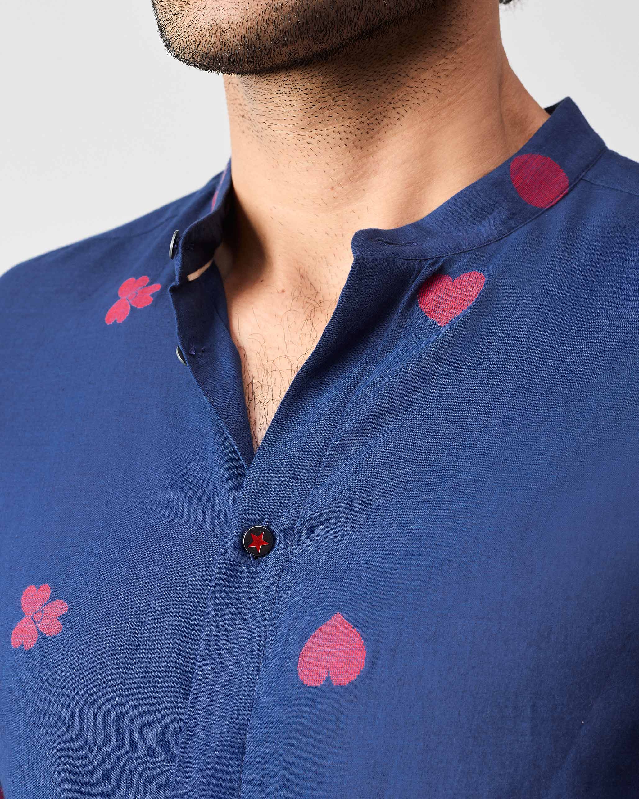 Kawaii Shirt - Navy & Red Jamdani - Image 2
