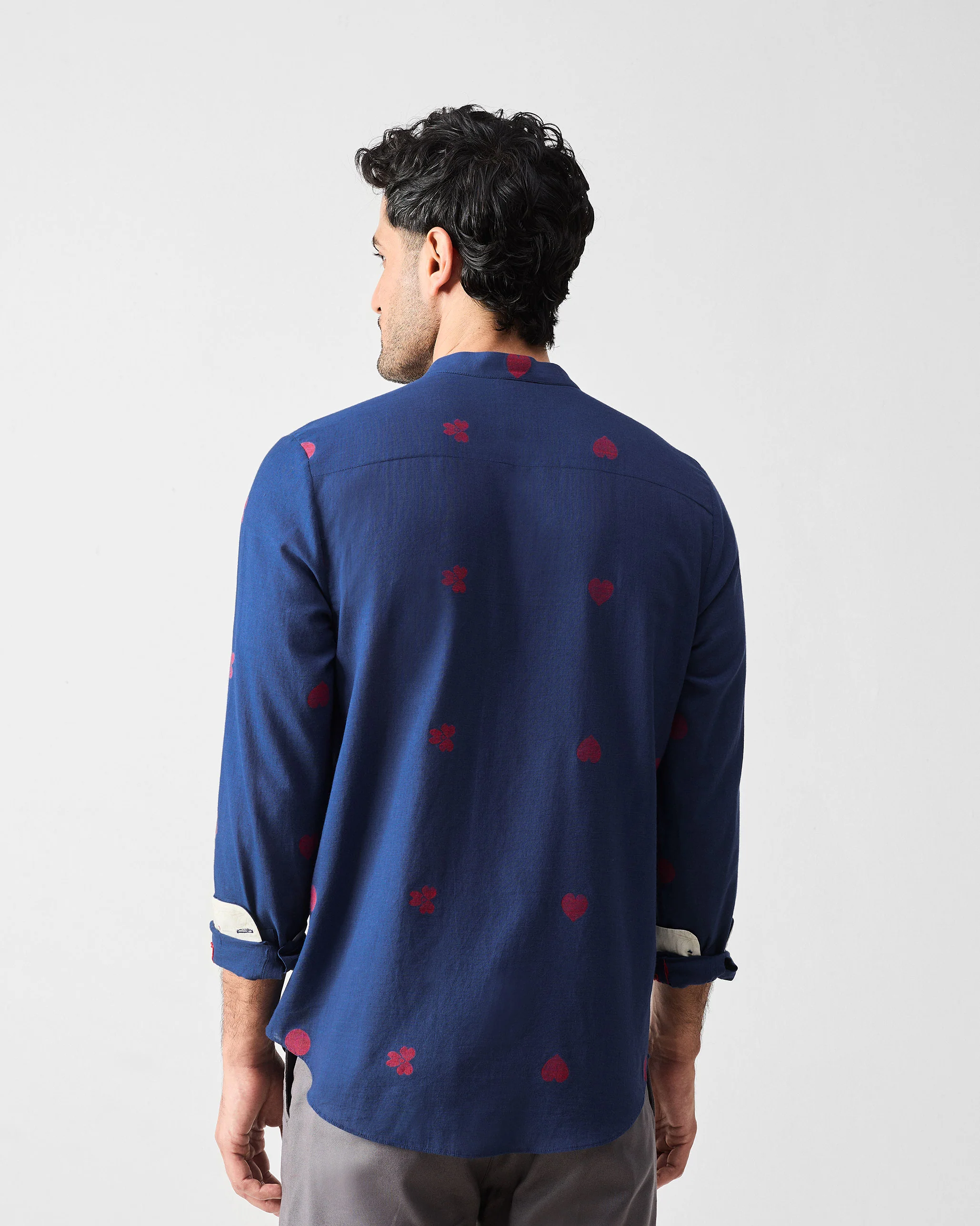 Kawaii Shirt - Navy & Red Jamdani - Image 4