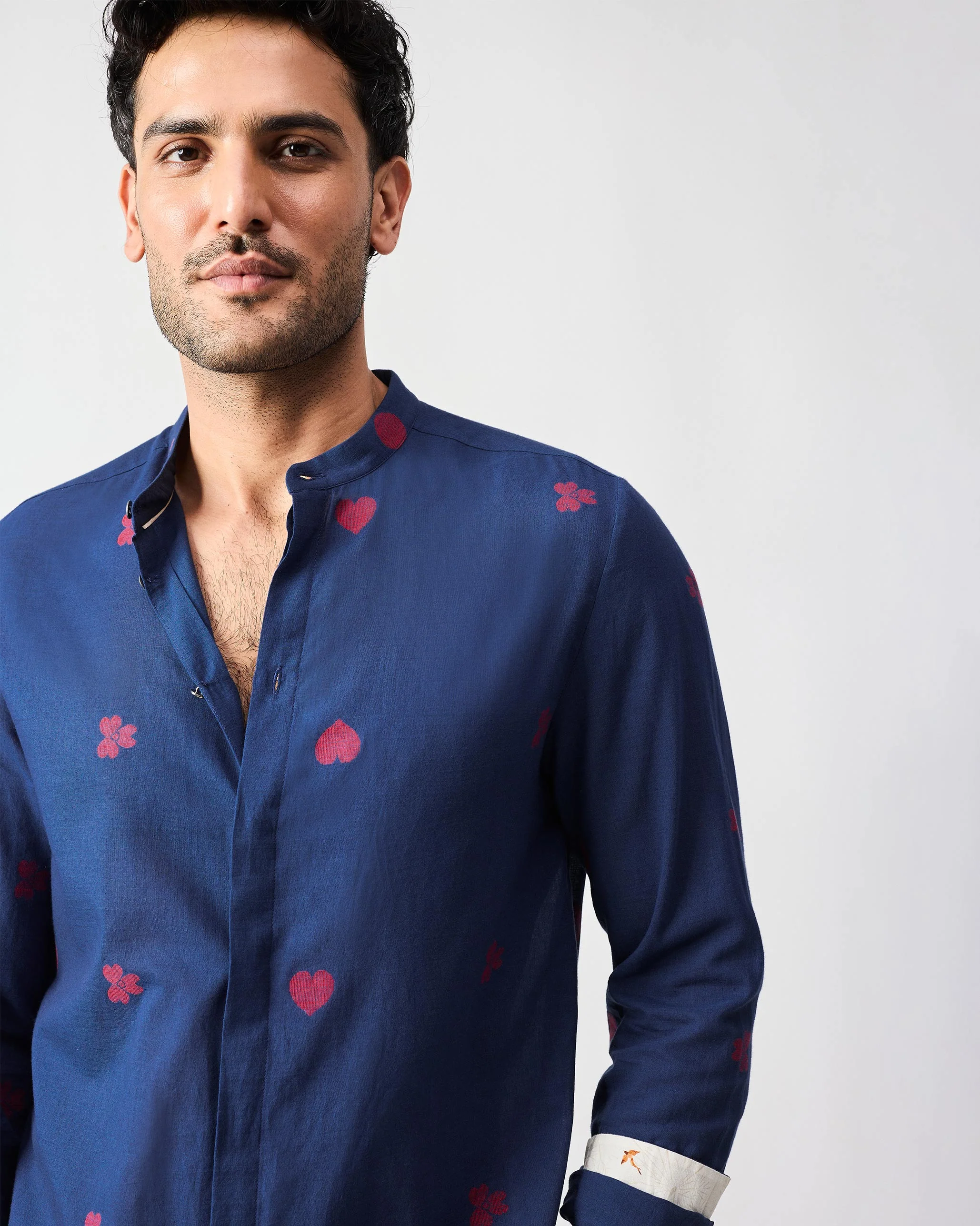 Kawaii Shirt - Navy & Red Jamdani - Image 5
