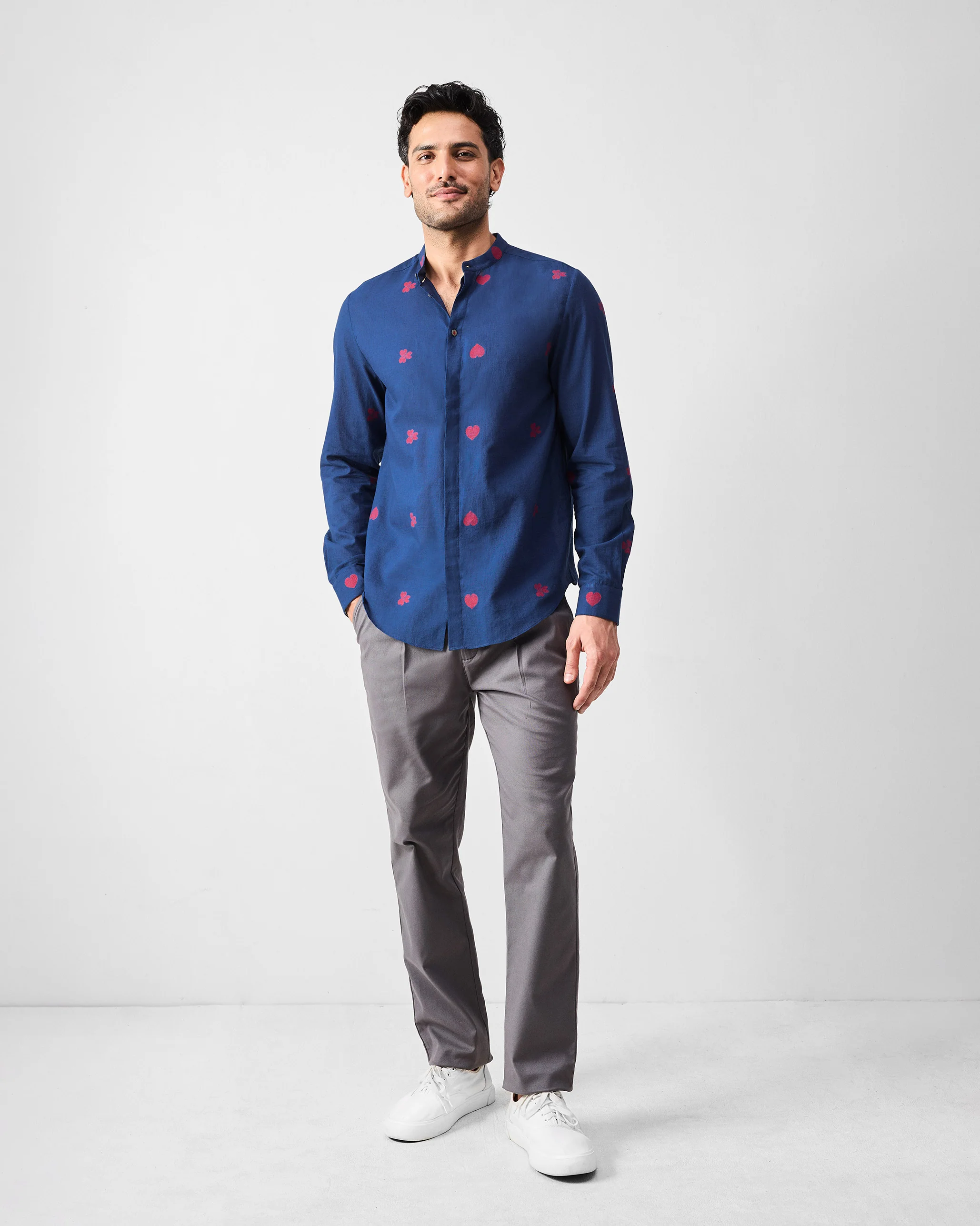 Kawaii Shirt - Navy & Red Jamdani - Image 6