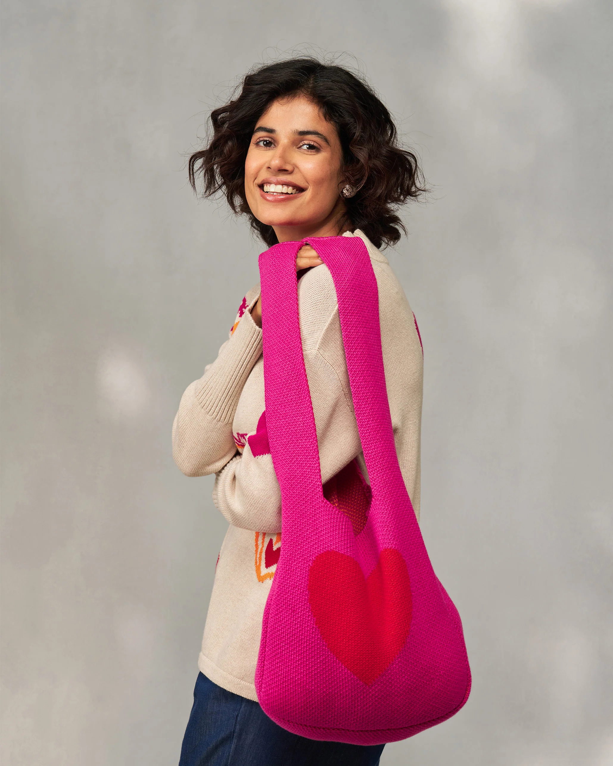 Knitted Heart Bag - Fuchsia - Image 2
