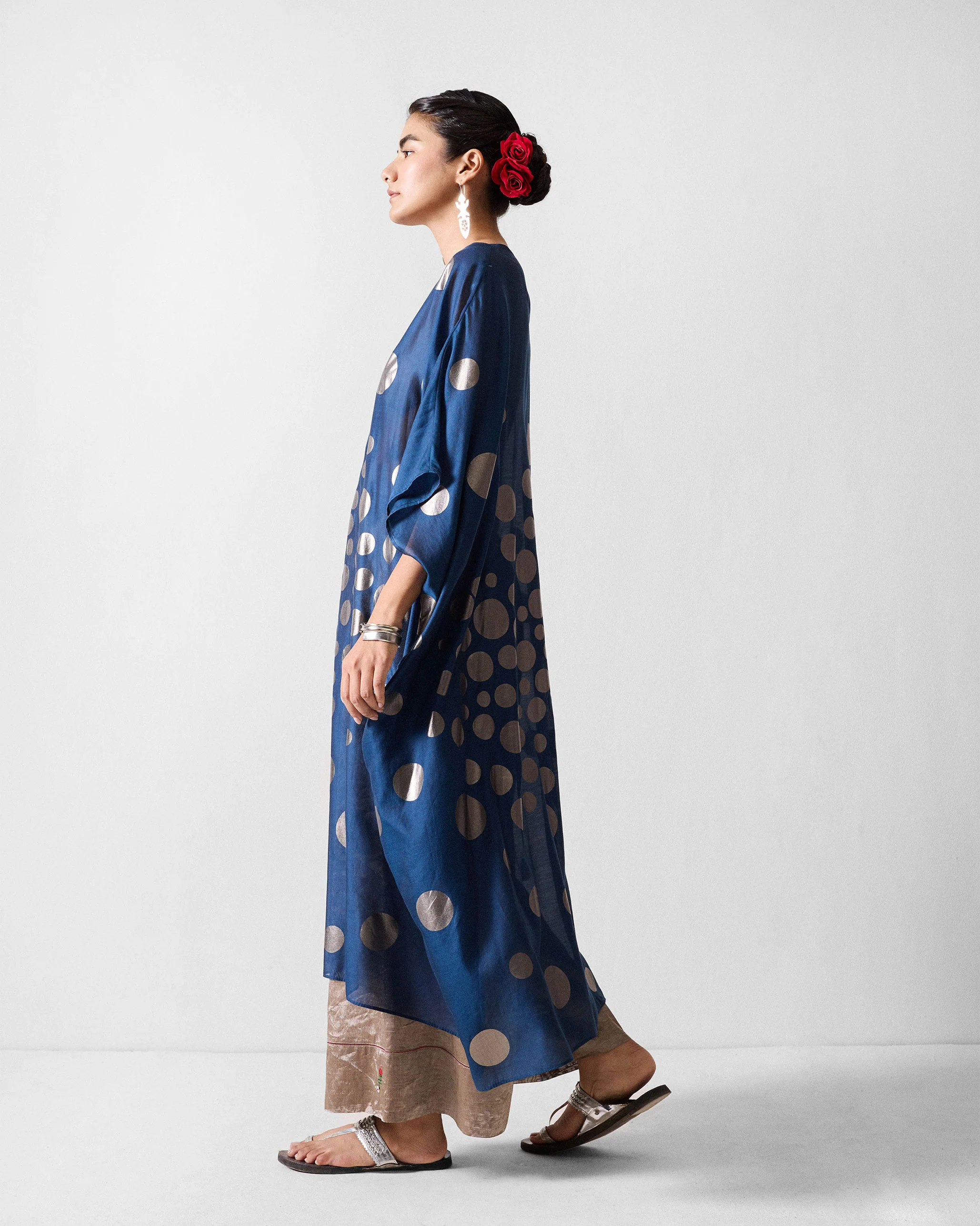 Kohima Kaftan - Blue & Gun Metal Printed - Image 2