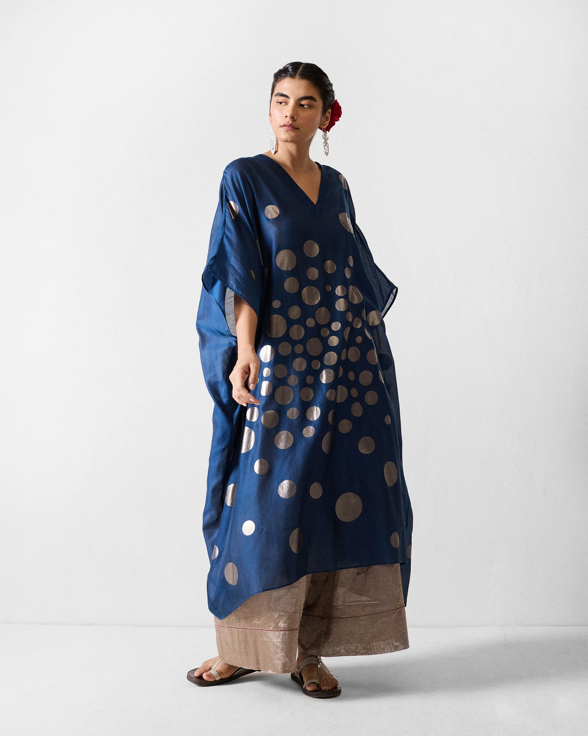 Kohima Kaftan - Blue & Gun Metal Printed - Image 4