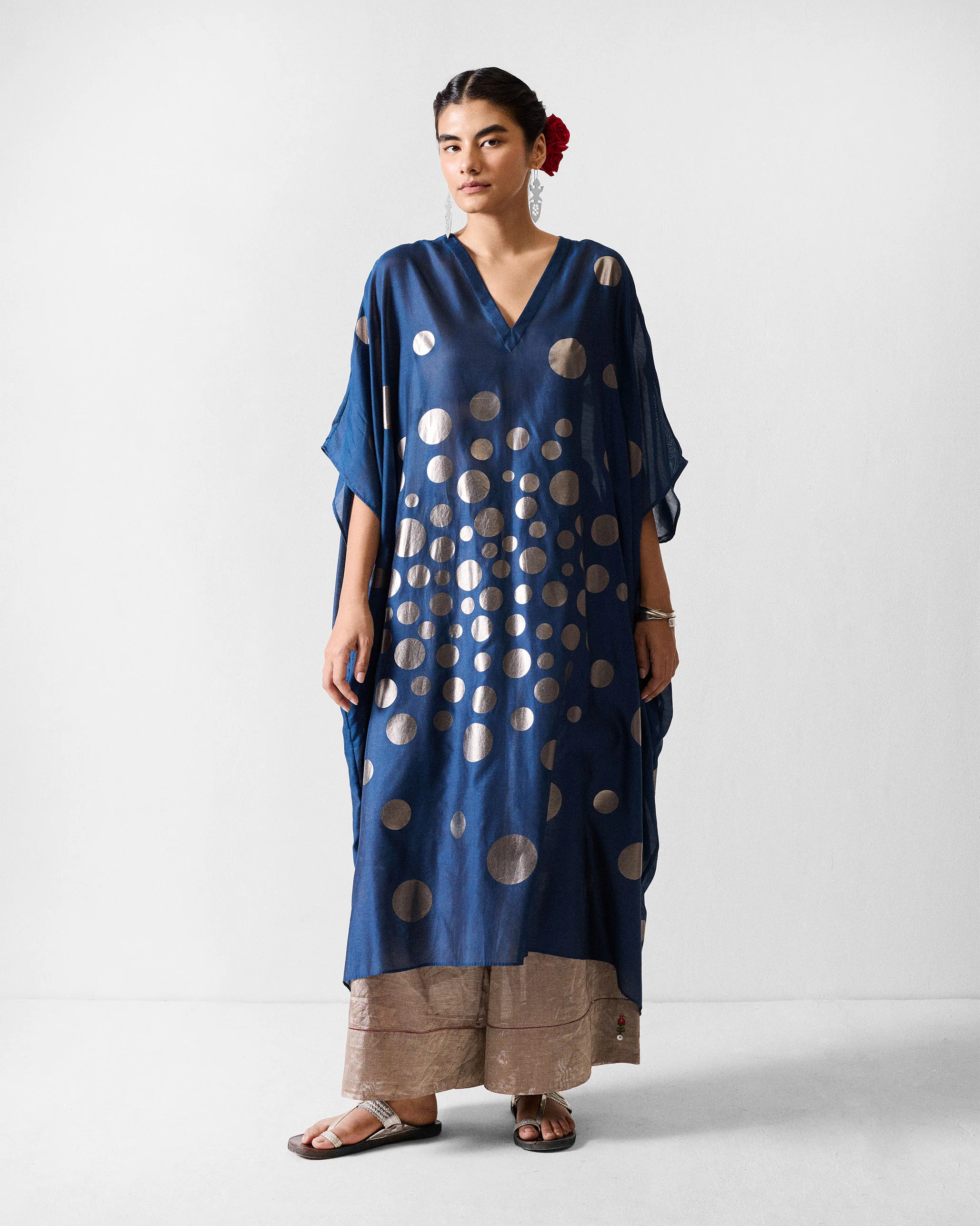Kohima Kaftan - Blue & Gun Metal Printed - Image 6