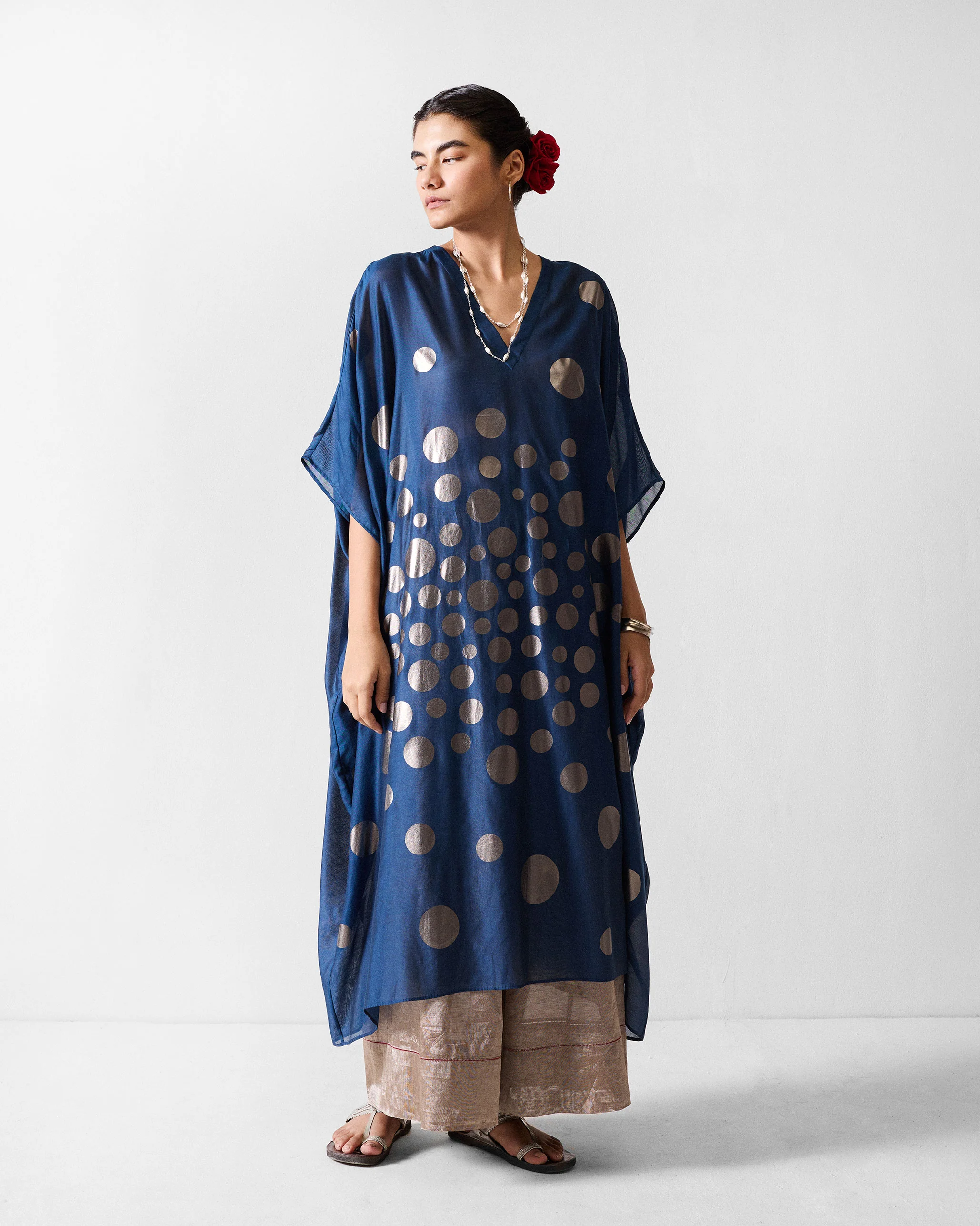 Kohima Kaftan - Blue & Gun Metal Printed - Image 7