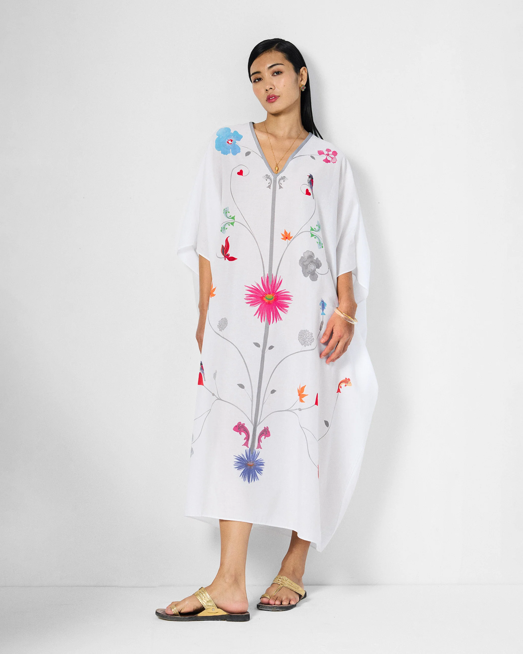Kohima Kaftan - White Printed - Image 2