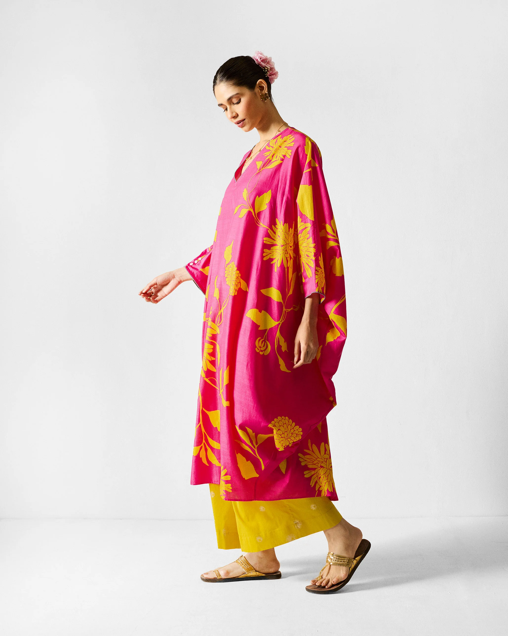 Kosi Kaftan - Fuchsia & Lime Printed - Image 3