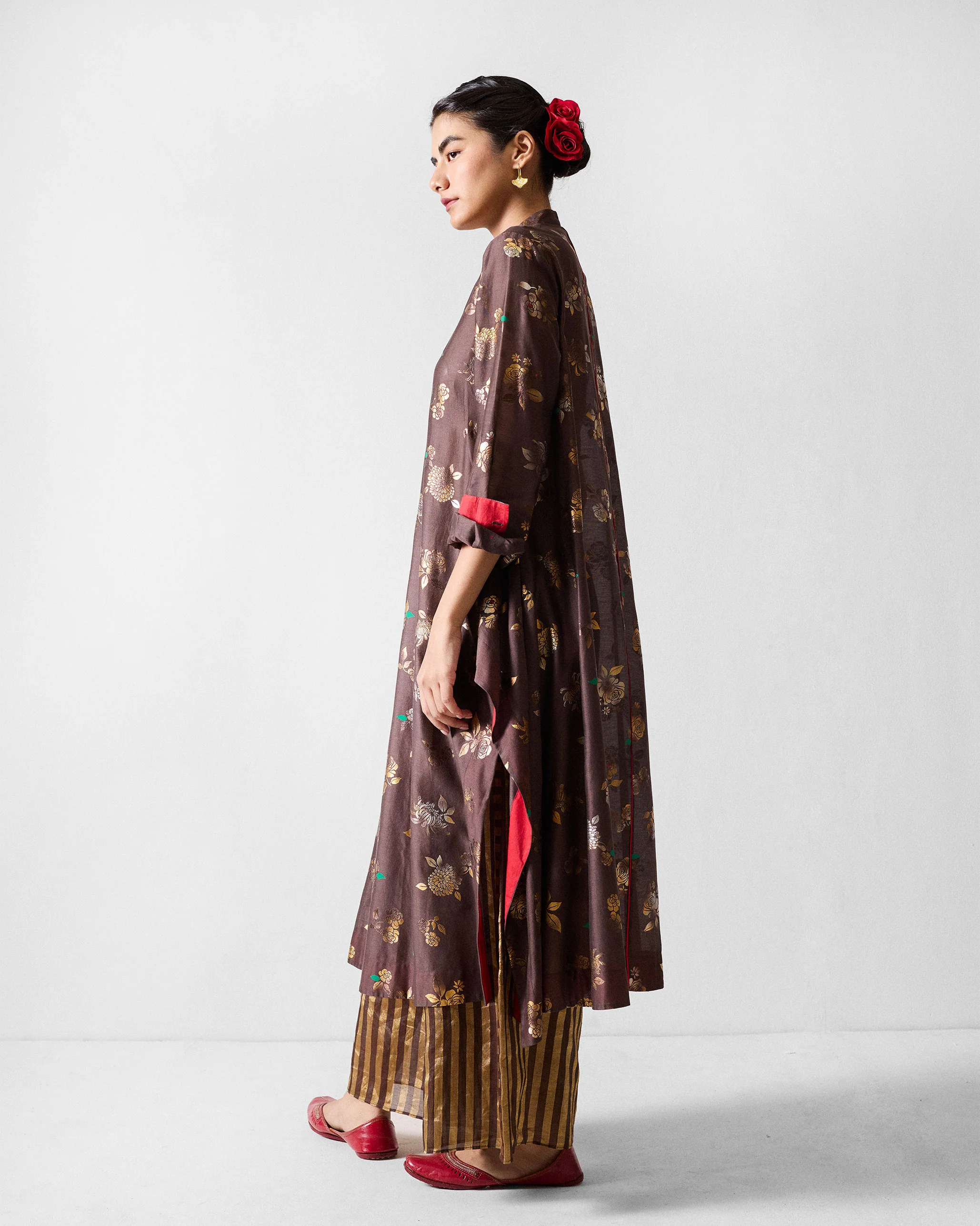 Kovai Kurta - Chocolate Brown & Gold Printed - Image 2