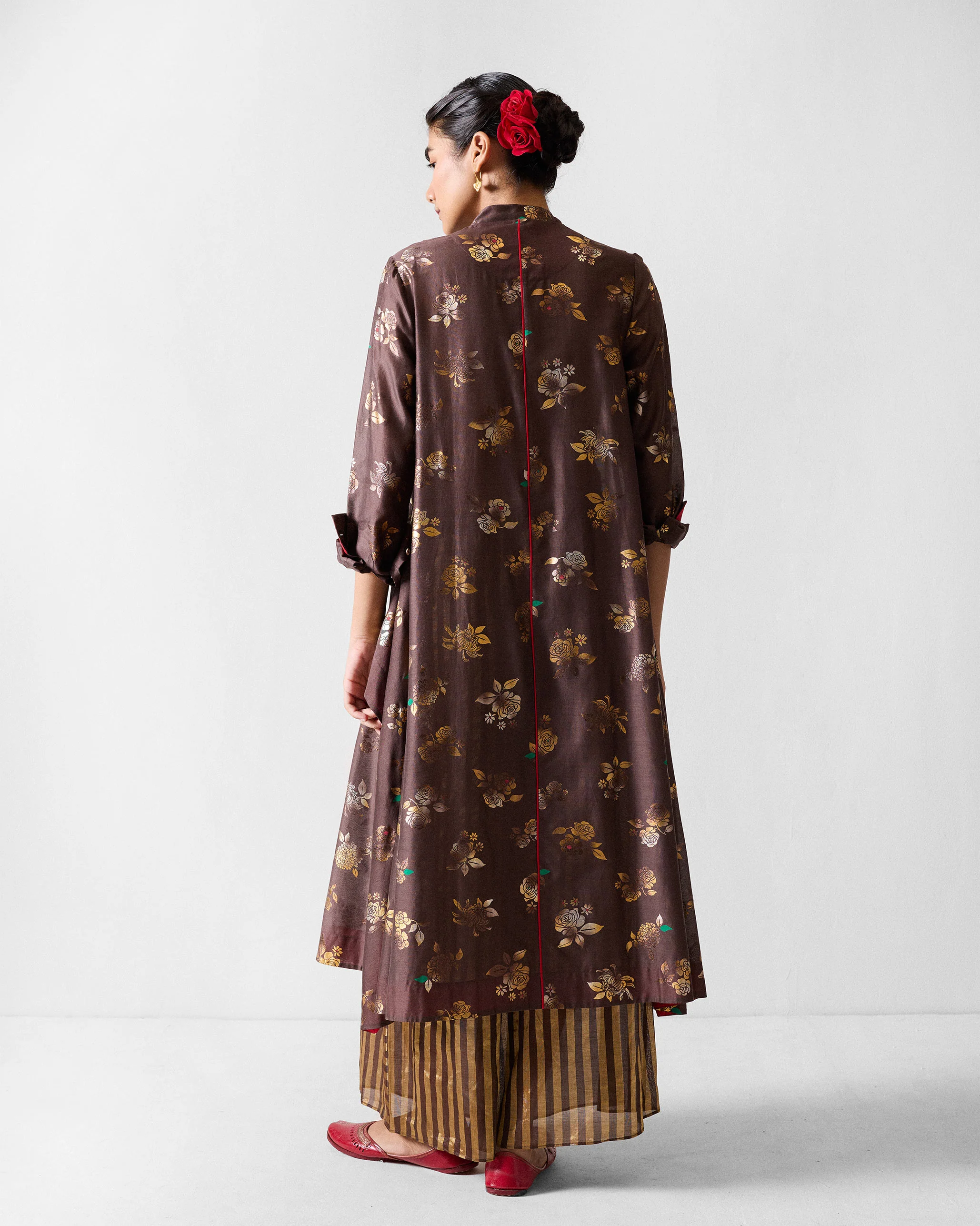 Kovai Kurta - Chocolate Brown & Gold Printed - Image 3