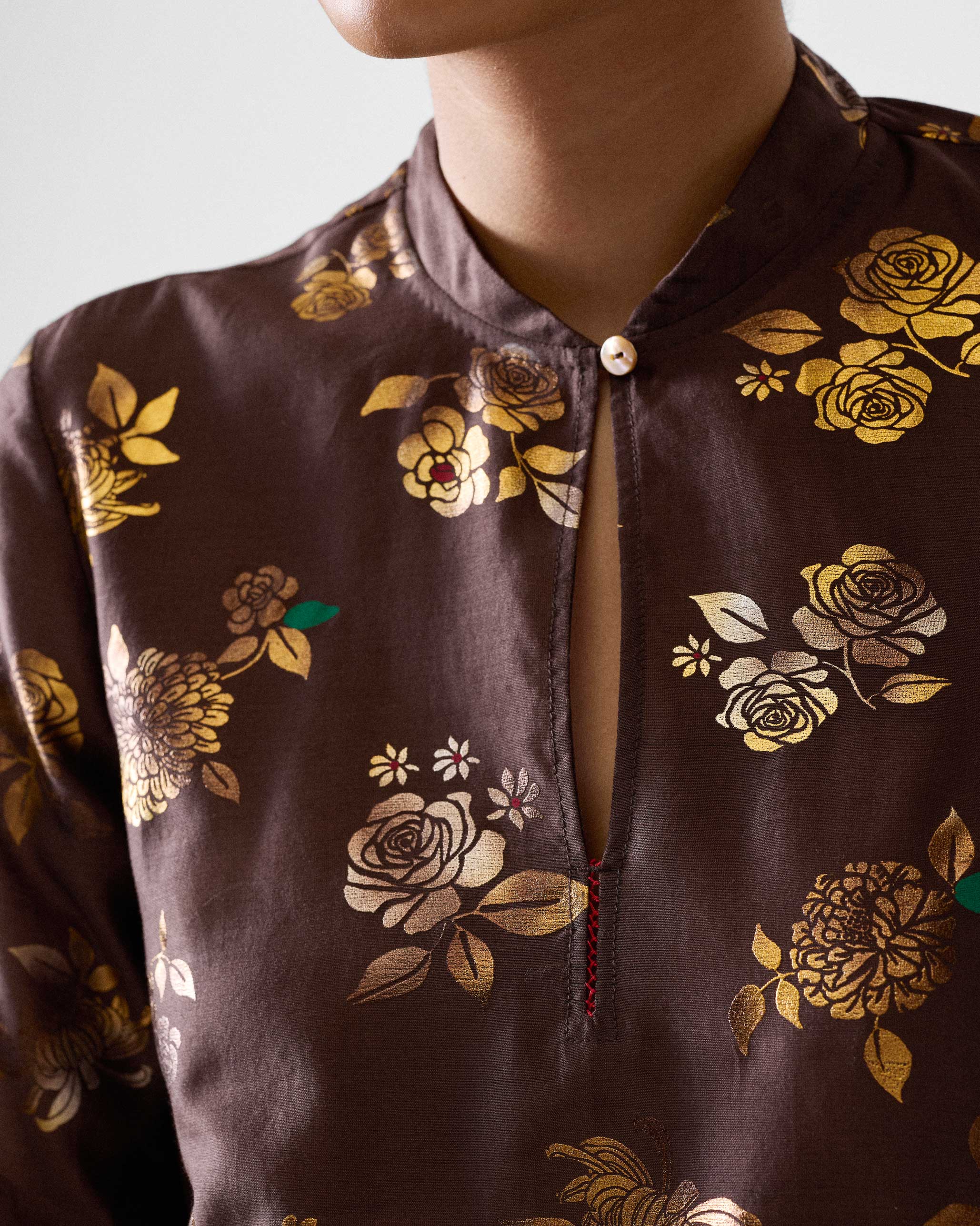 Kovai Kurta - Chocolate Brown & Gold Printed - Image 5