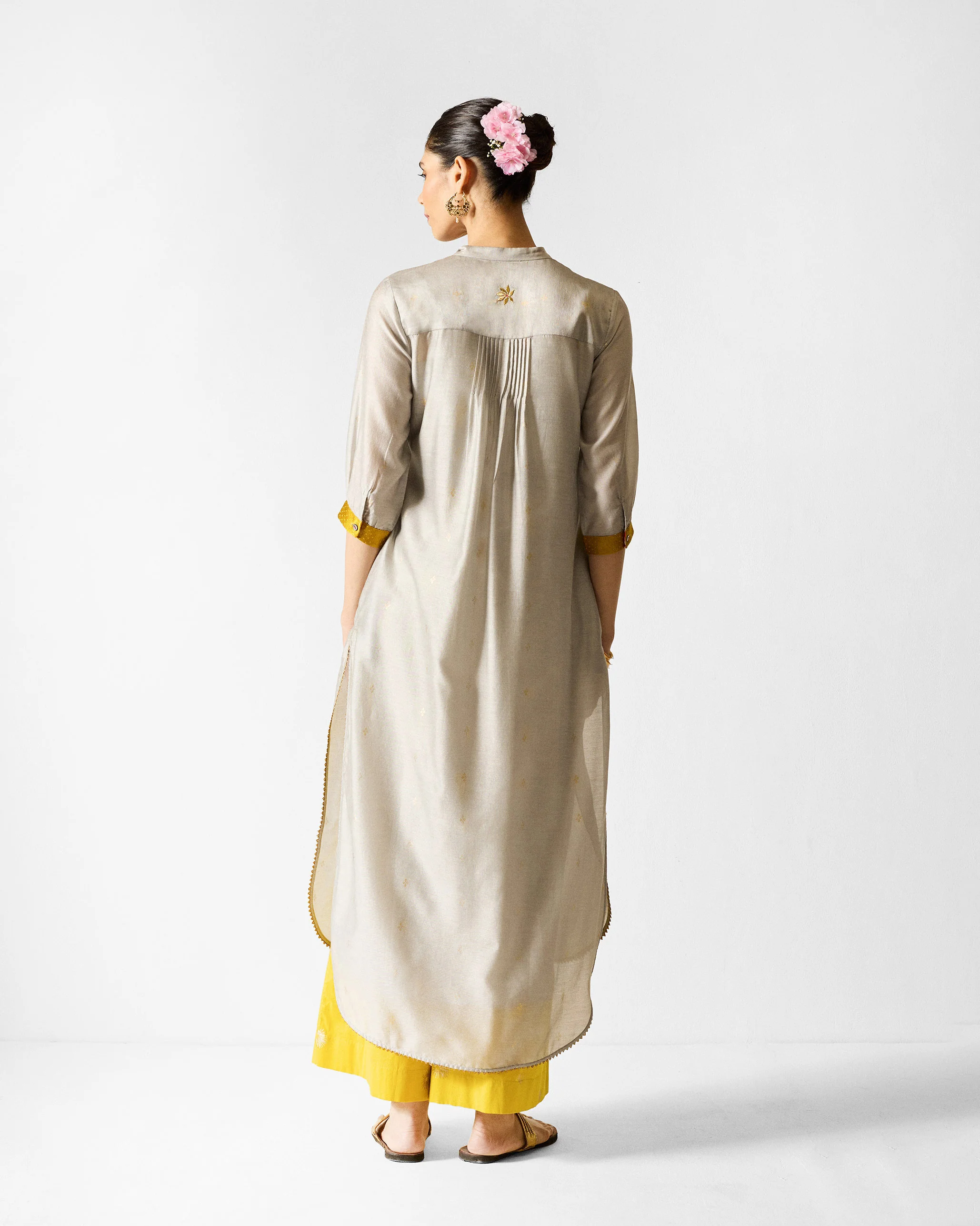 Kumaon Kurta - Grey & Gold Printed - Image 2