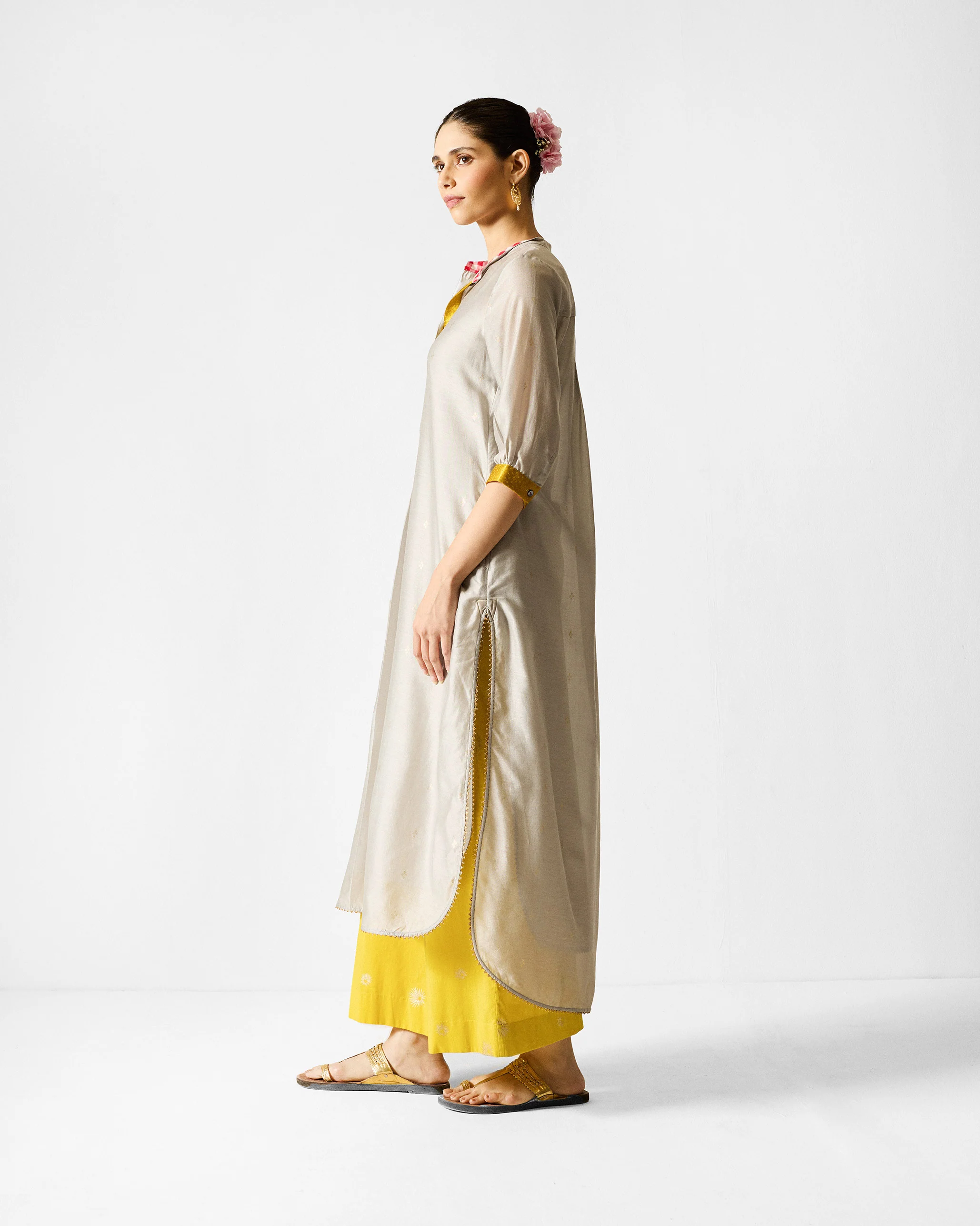 Kumaon Kurta - Grey & Gold Printed - Image 3