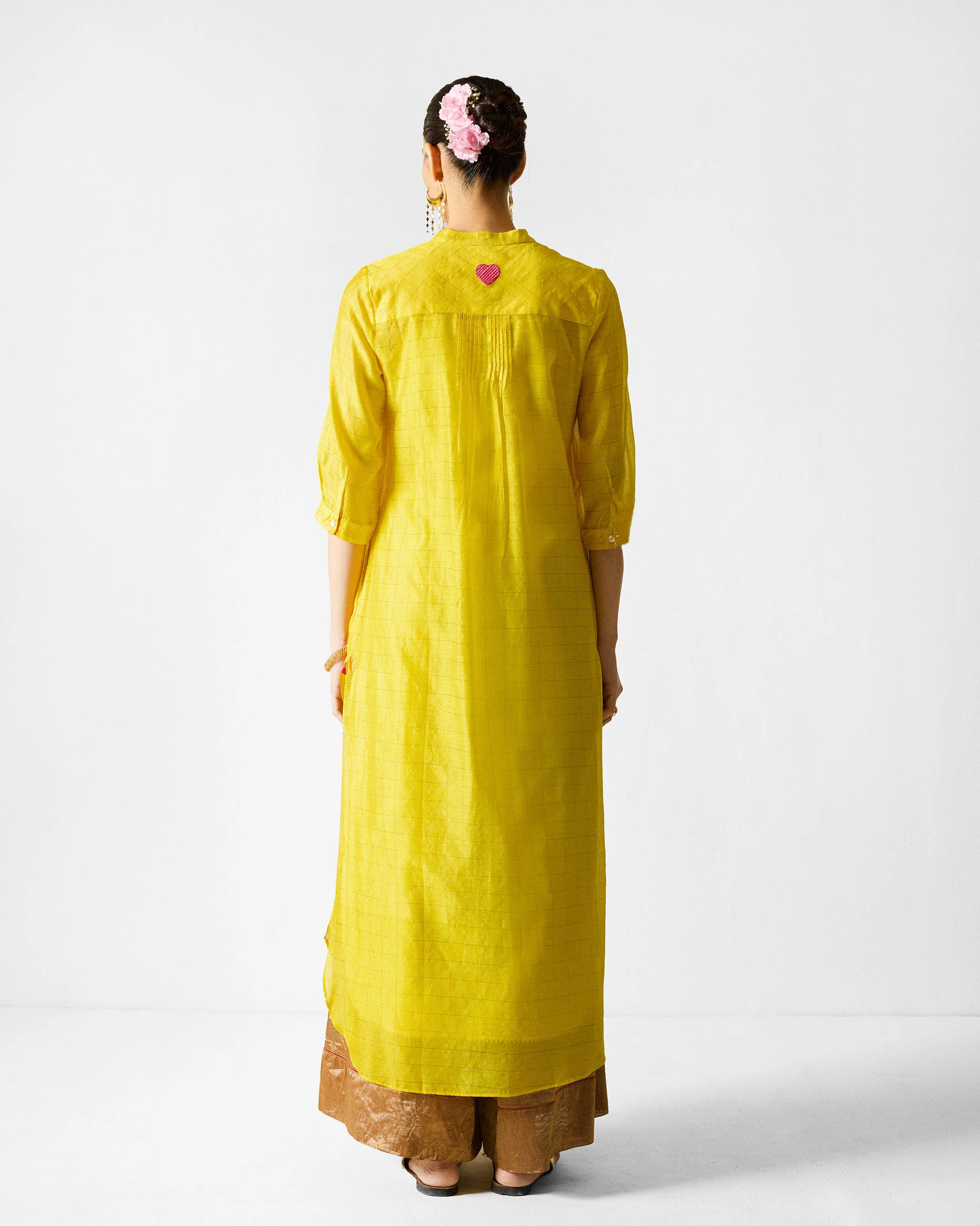 Kumaon Kurta - Lime & Gold Checks - Image 2