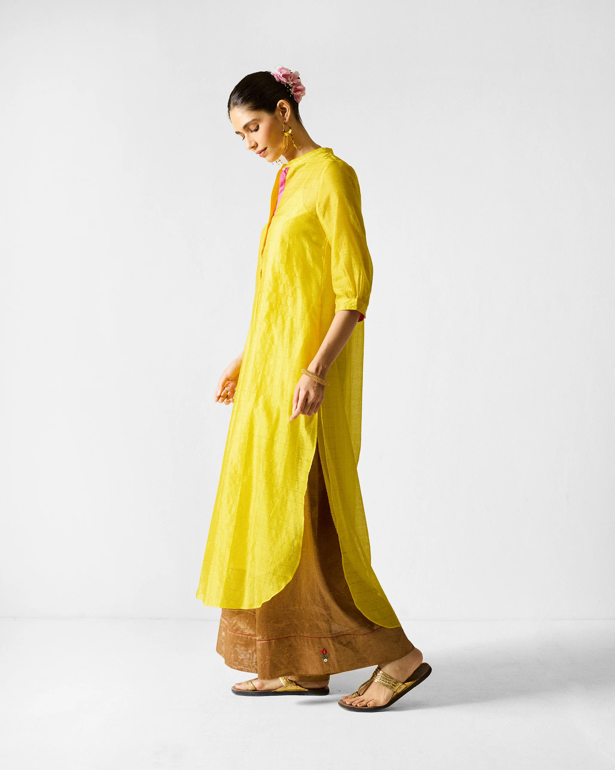 Kumaon Kurta - Lime & Gold Checks - Image 3