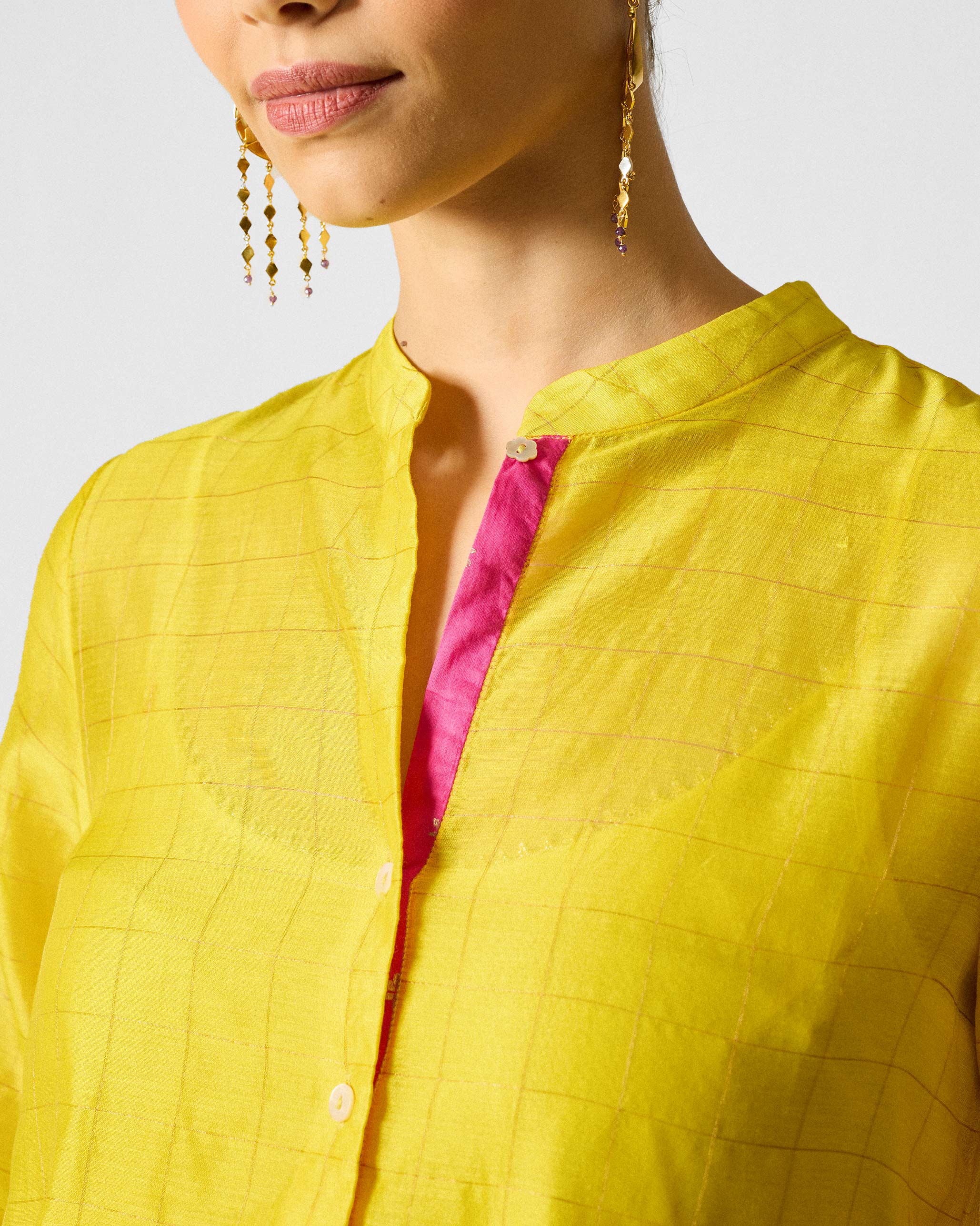 Kumaon Kurta - Lime & Gold Checks - Image 4