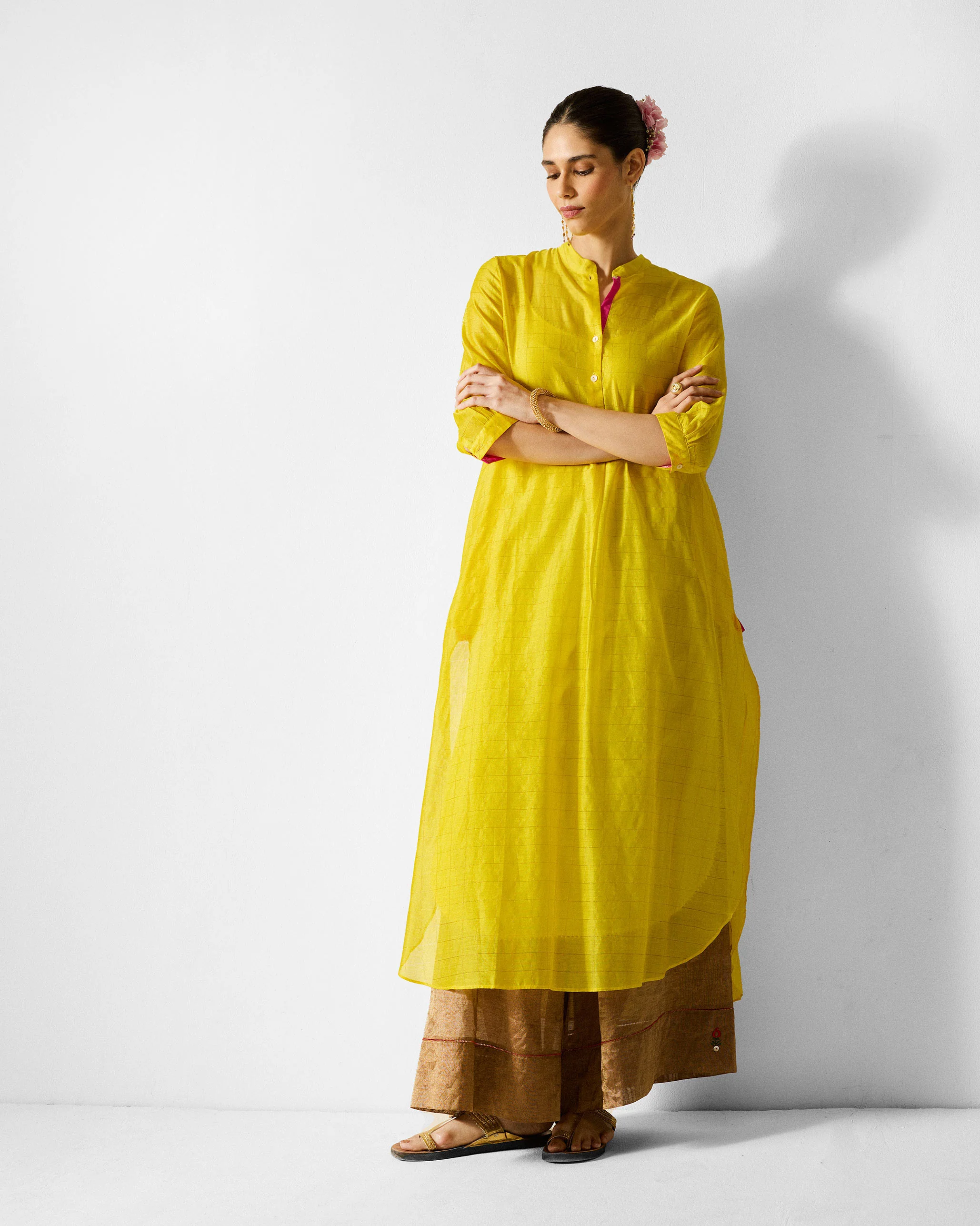 Kumaon Kurta - Lime & Gold Checks - Image 6