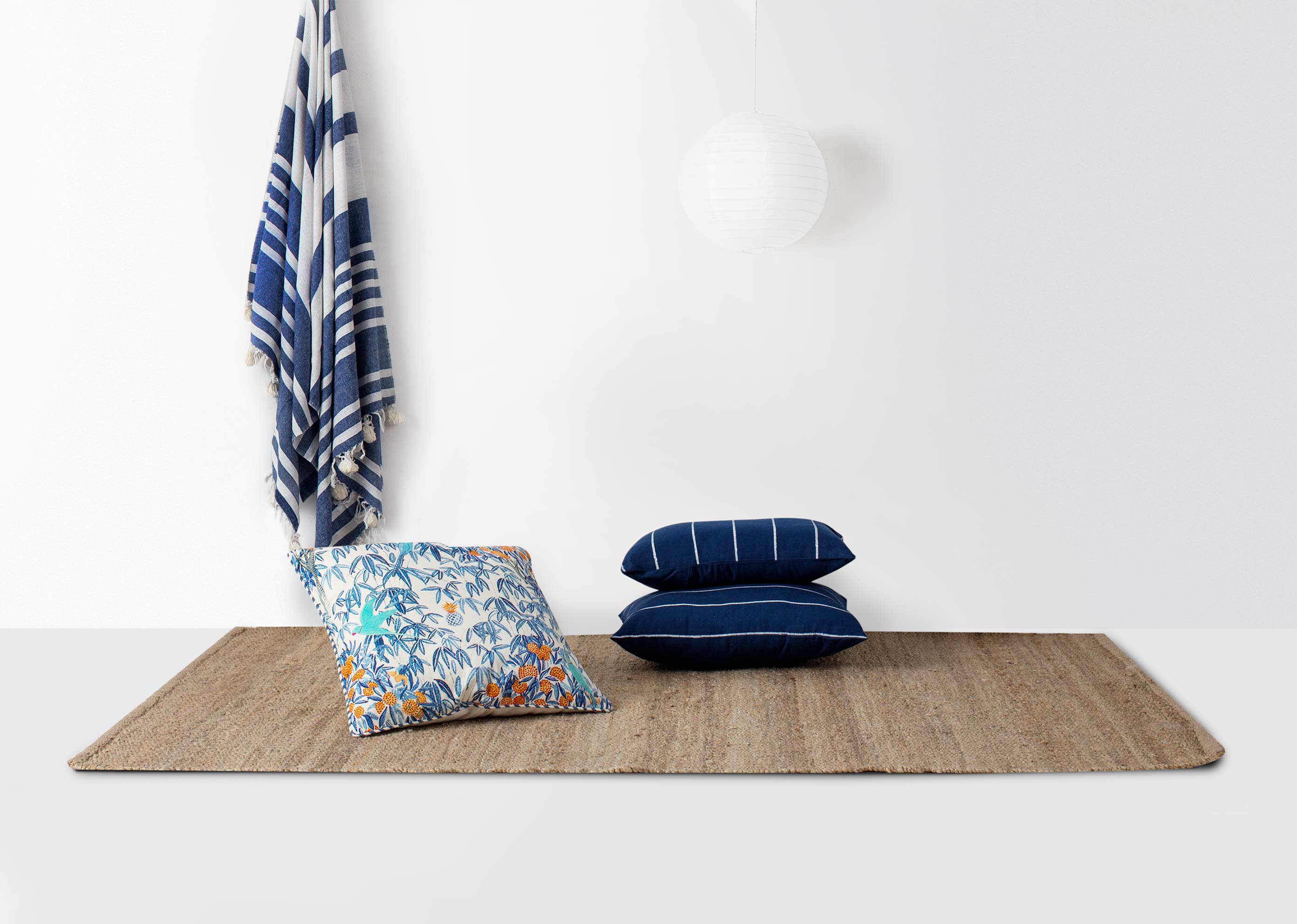 Kumarakom Flora Cushion Cover - Indigo & Orange - Image 2