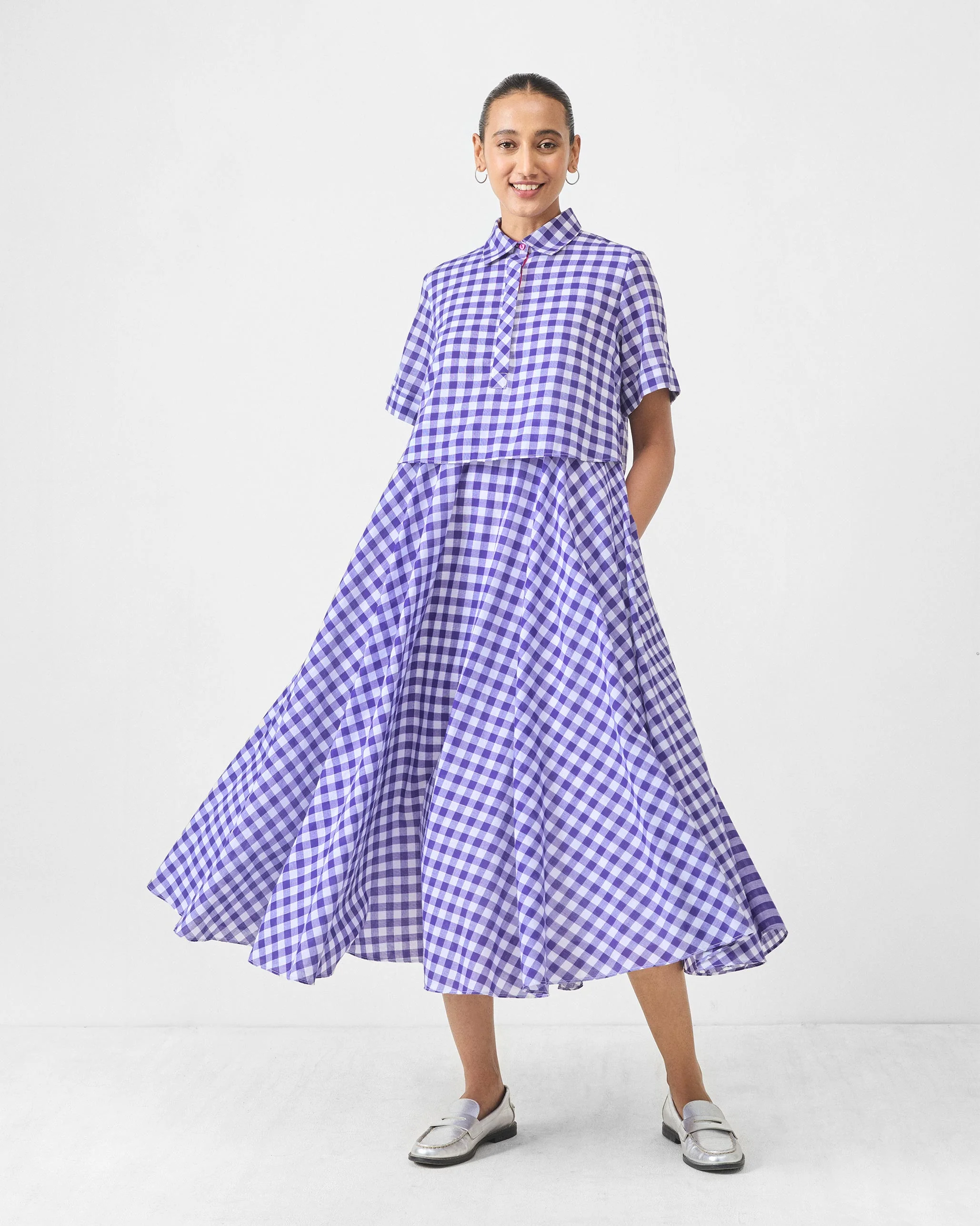 Kuro Dress - Purple & White Checks - Image 2
