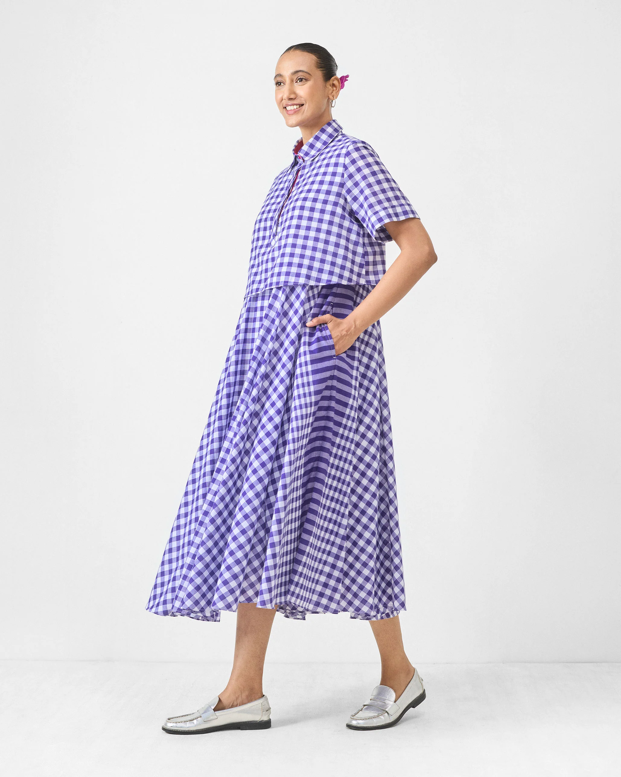 Kuro Dress - Purple & White Checks - Image 4