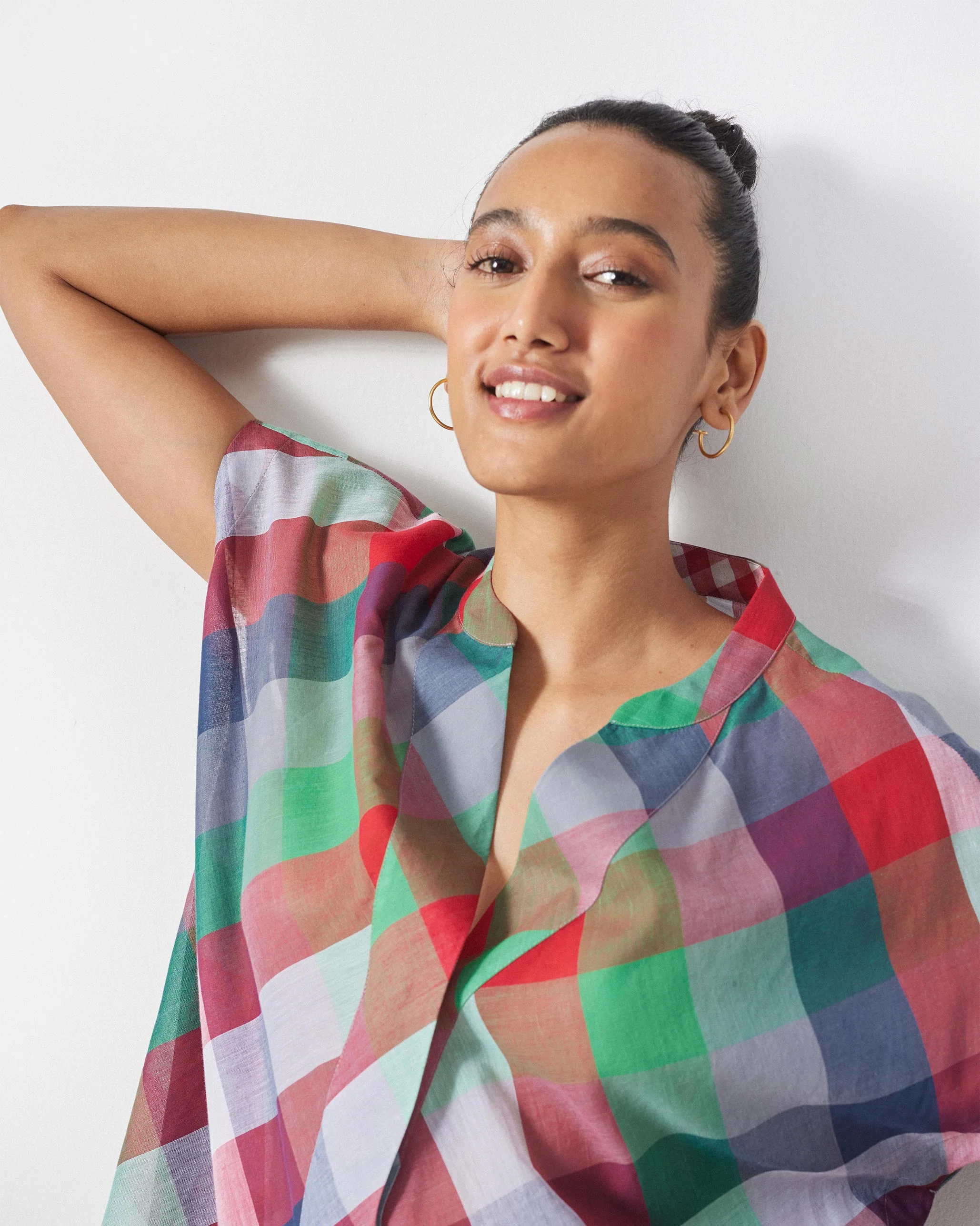 Kyoto Back Pleat Top - Multicolor Checks - Image 2