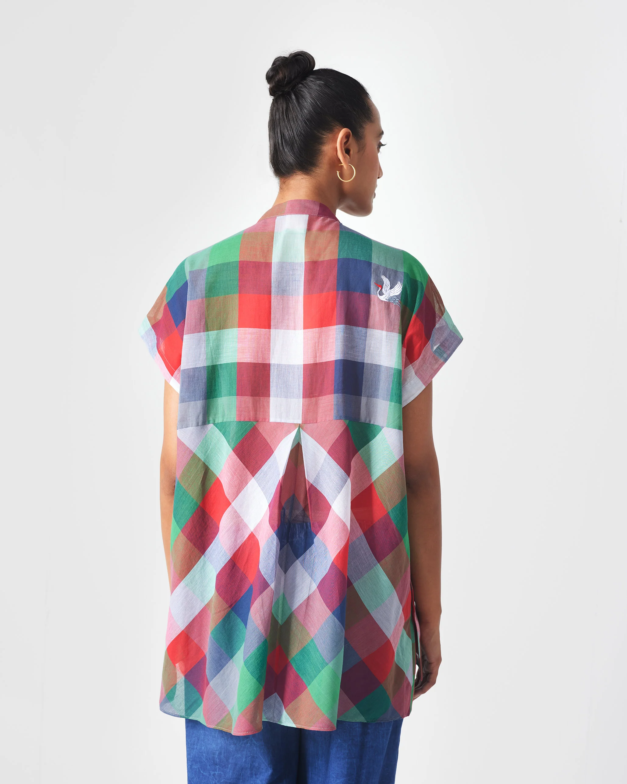 Kyoto Back Pleat Top - Multicolor Checks - Image 3