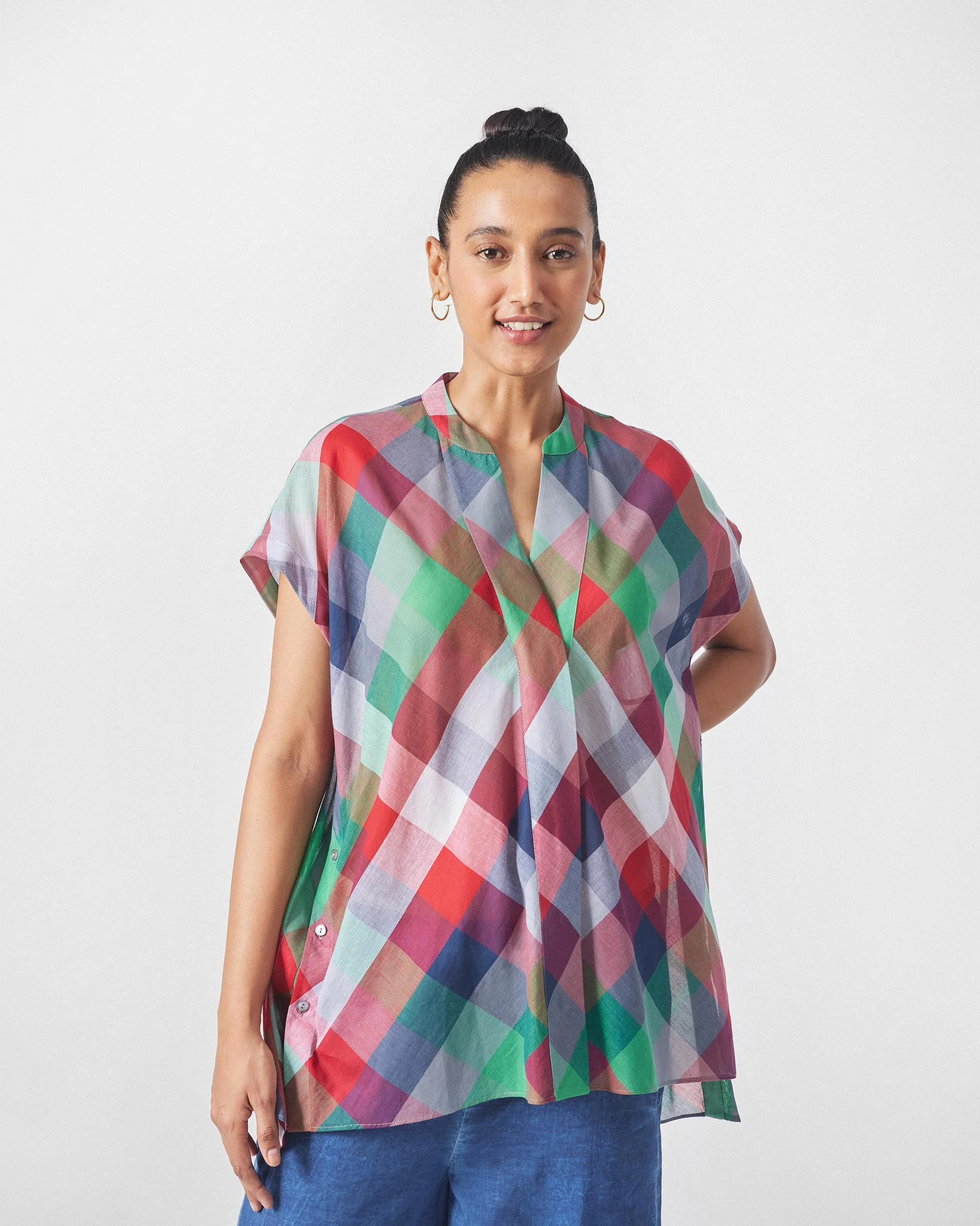 Kyoto Back Pleat Top - Multicolor Checks - Image 6