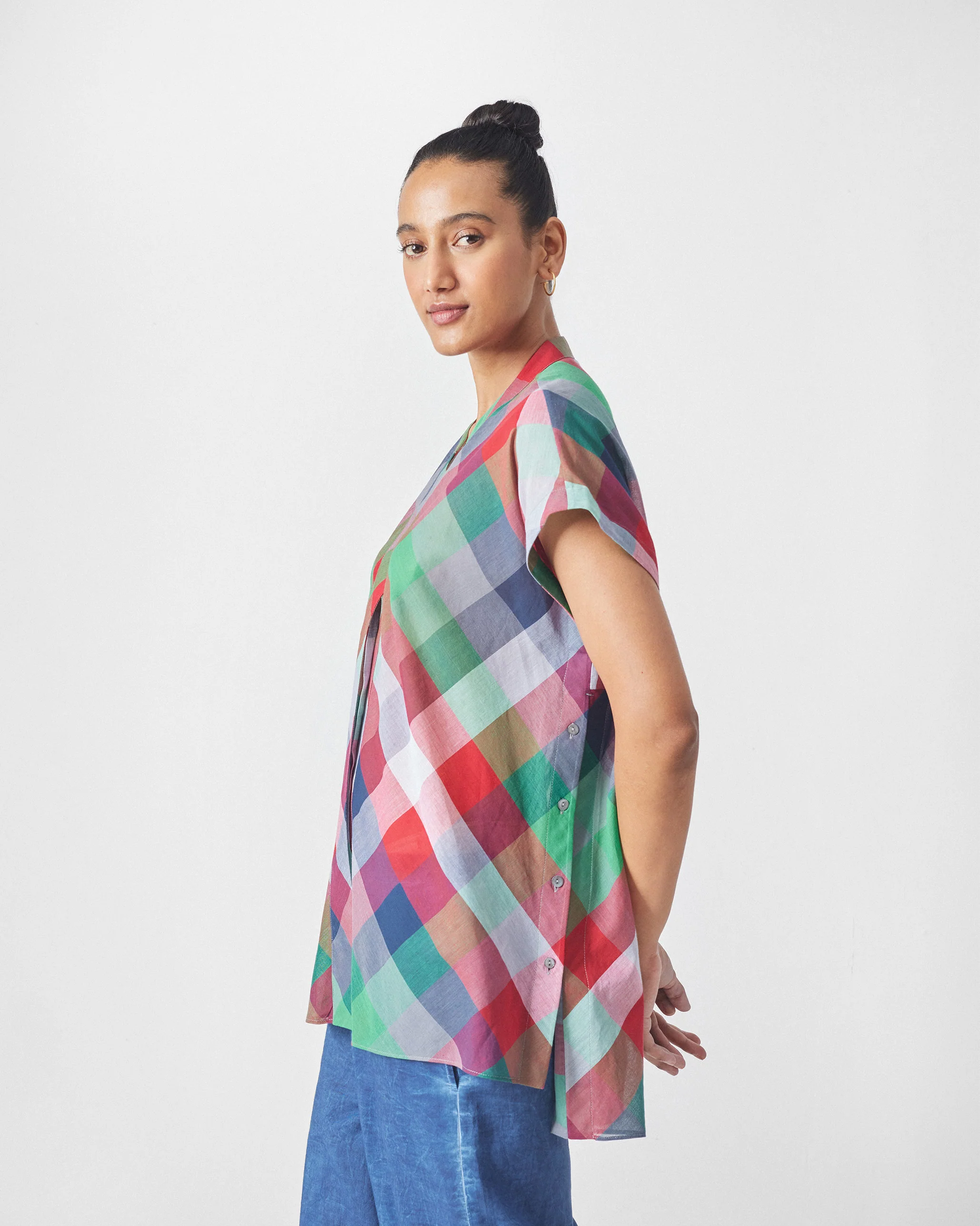 Kyoto Back Pleat Top - Multicolor Checks - Image 7