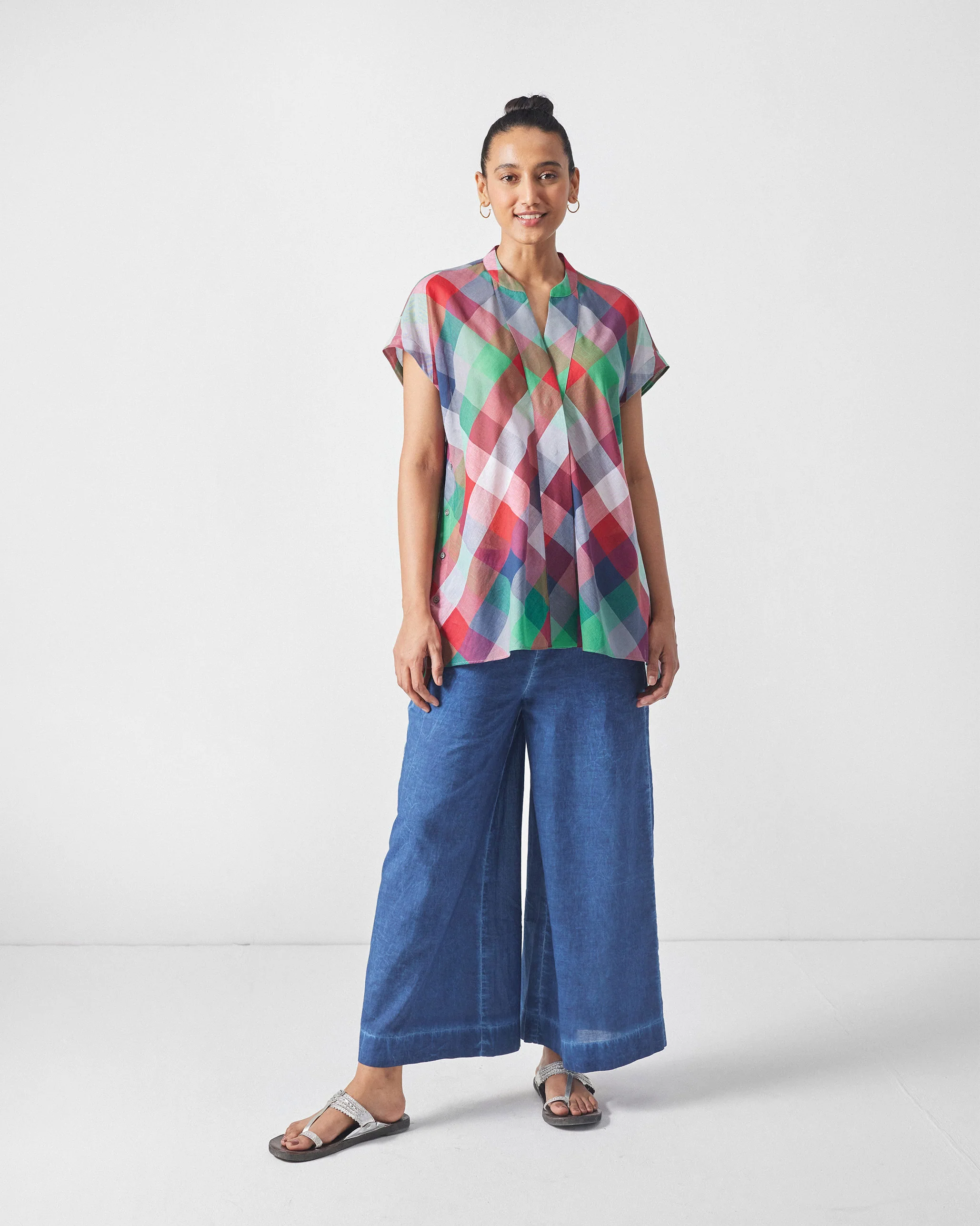 Kyoto Back Pleat Top - Multicolor Checks - Image 8