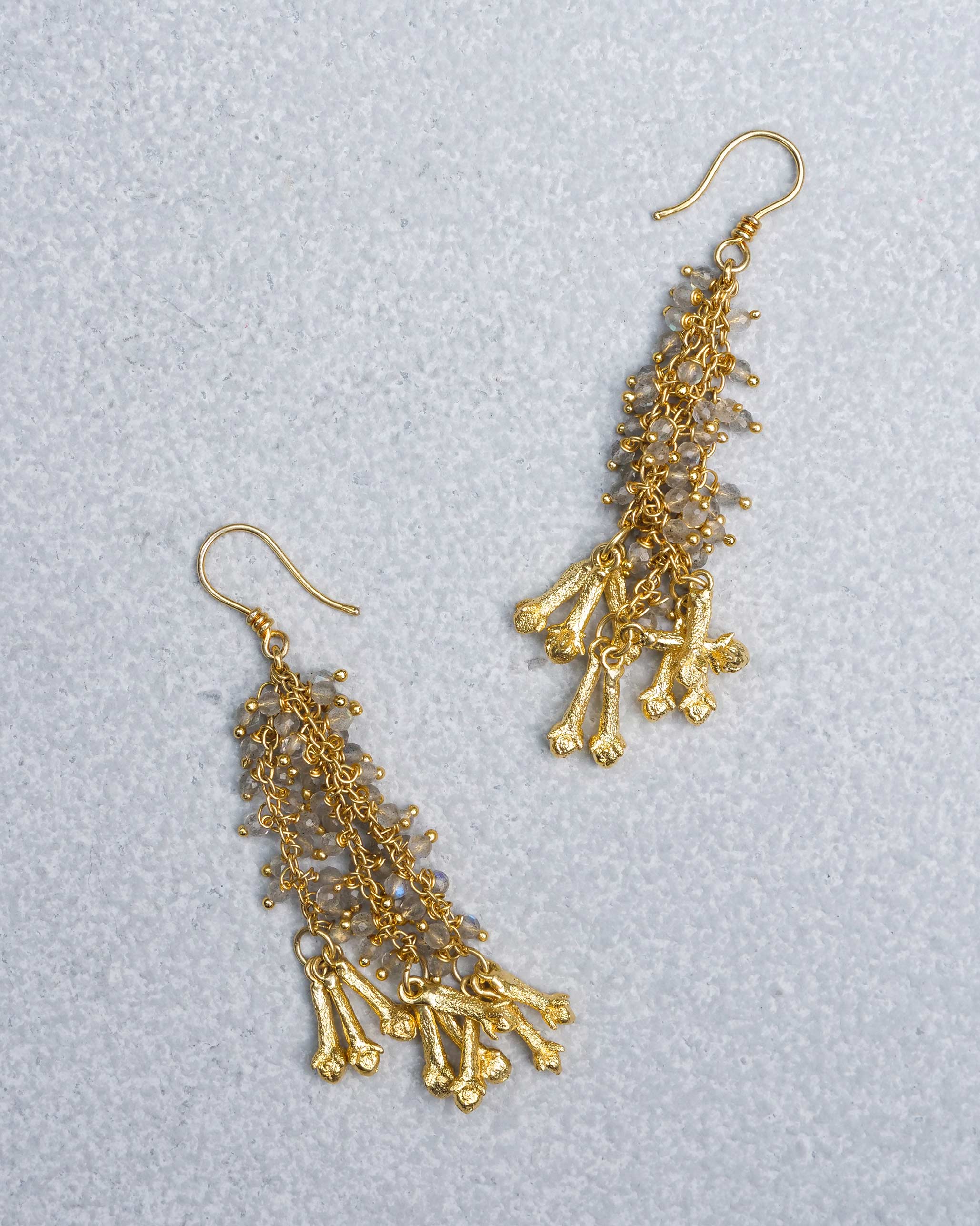 Labradorite Droplet Earrings - Gold - Image 3
