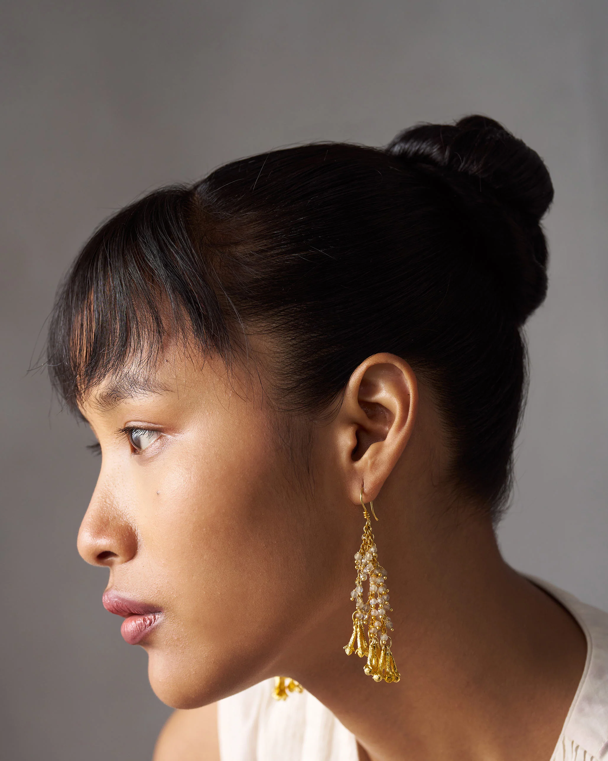 Labradorite Droplet Earrings - Gold - Image 5