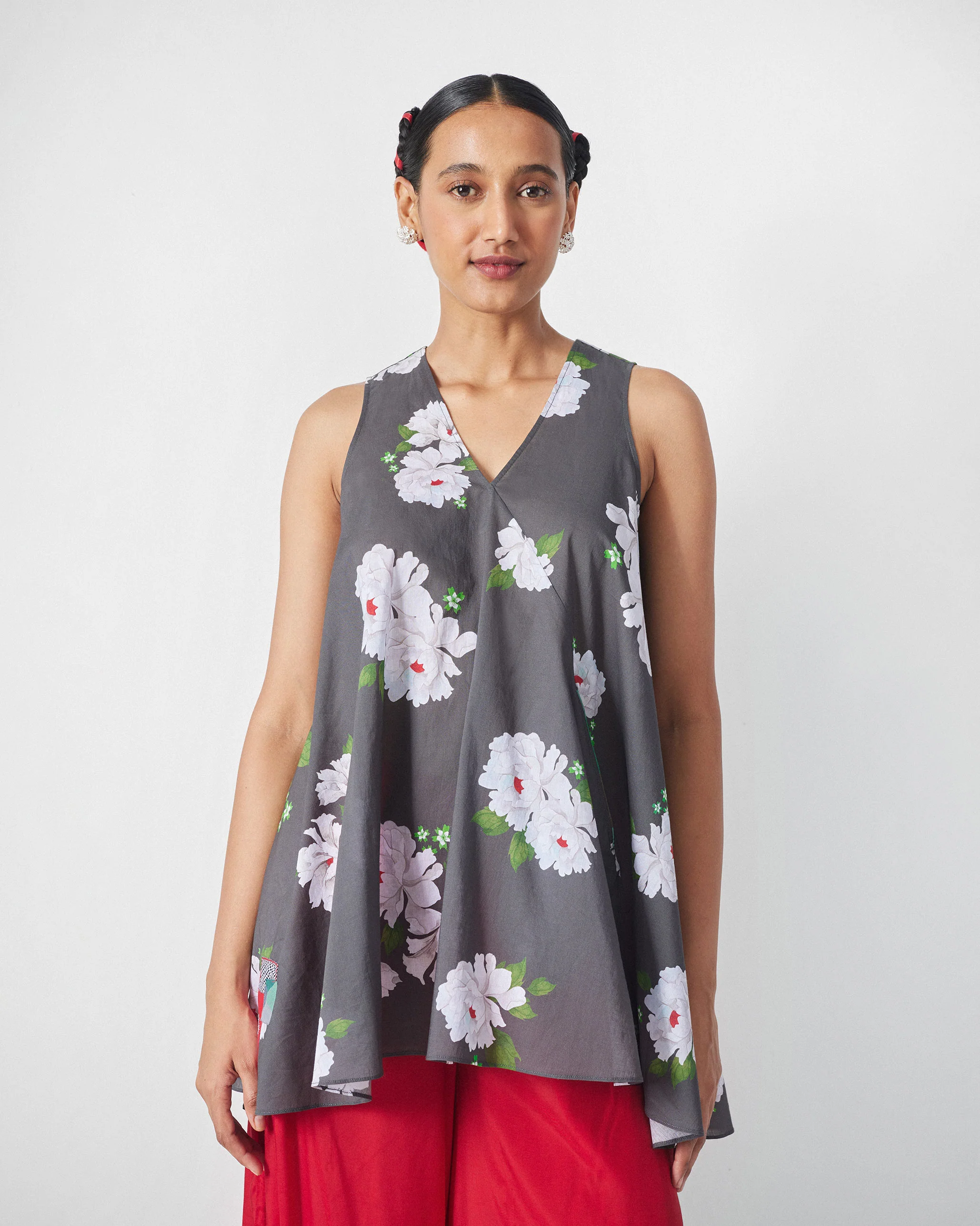 Lantern Top - Charcoal & Ivory Print - Image 2