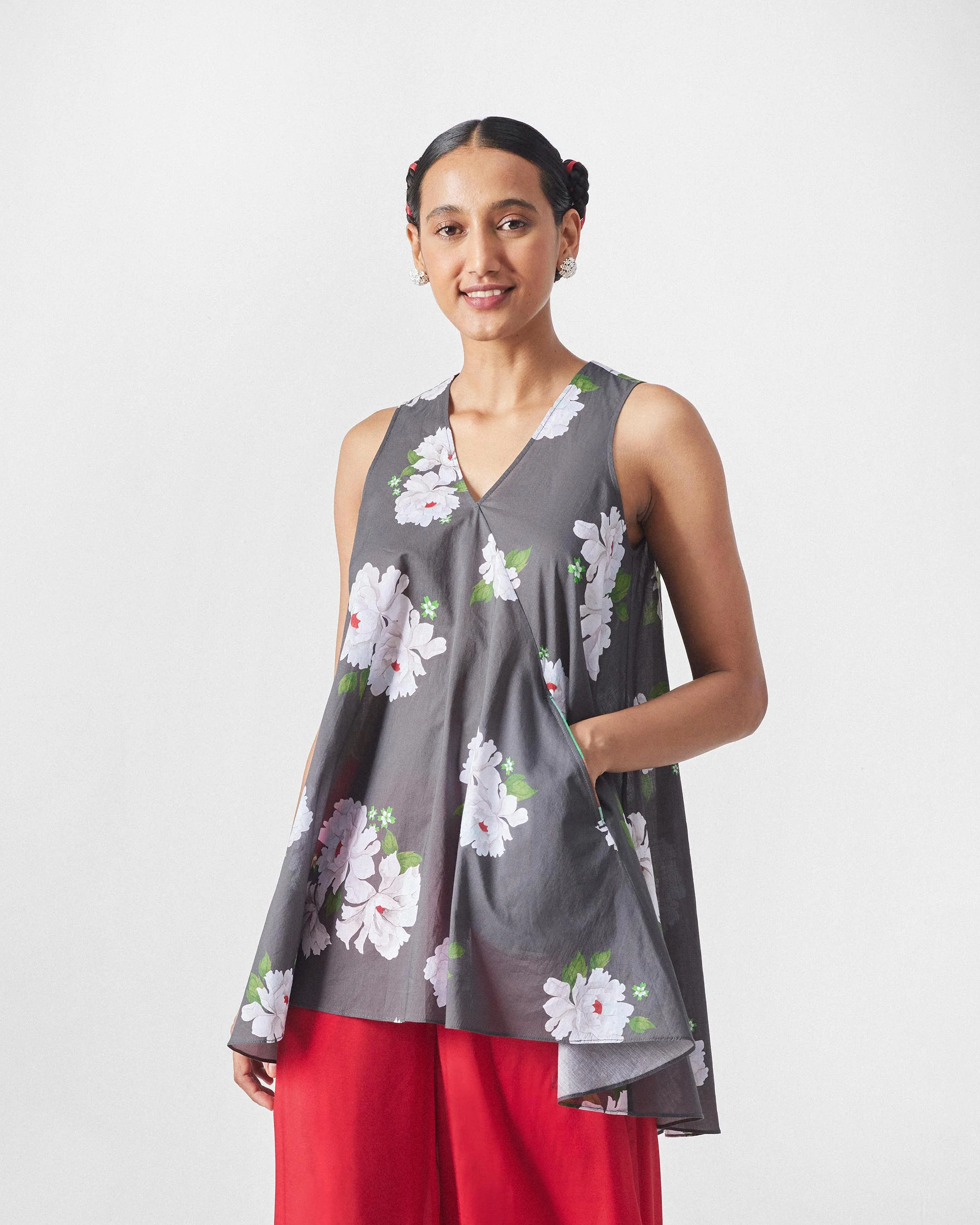 Lantern Top - Charcoal & Ivory Print - Image 3