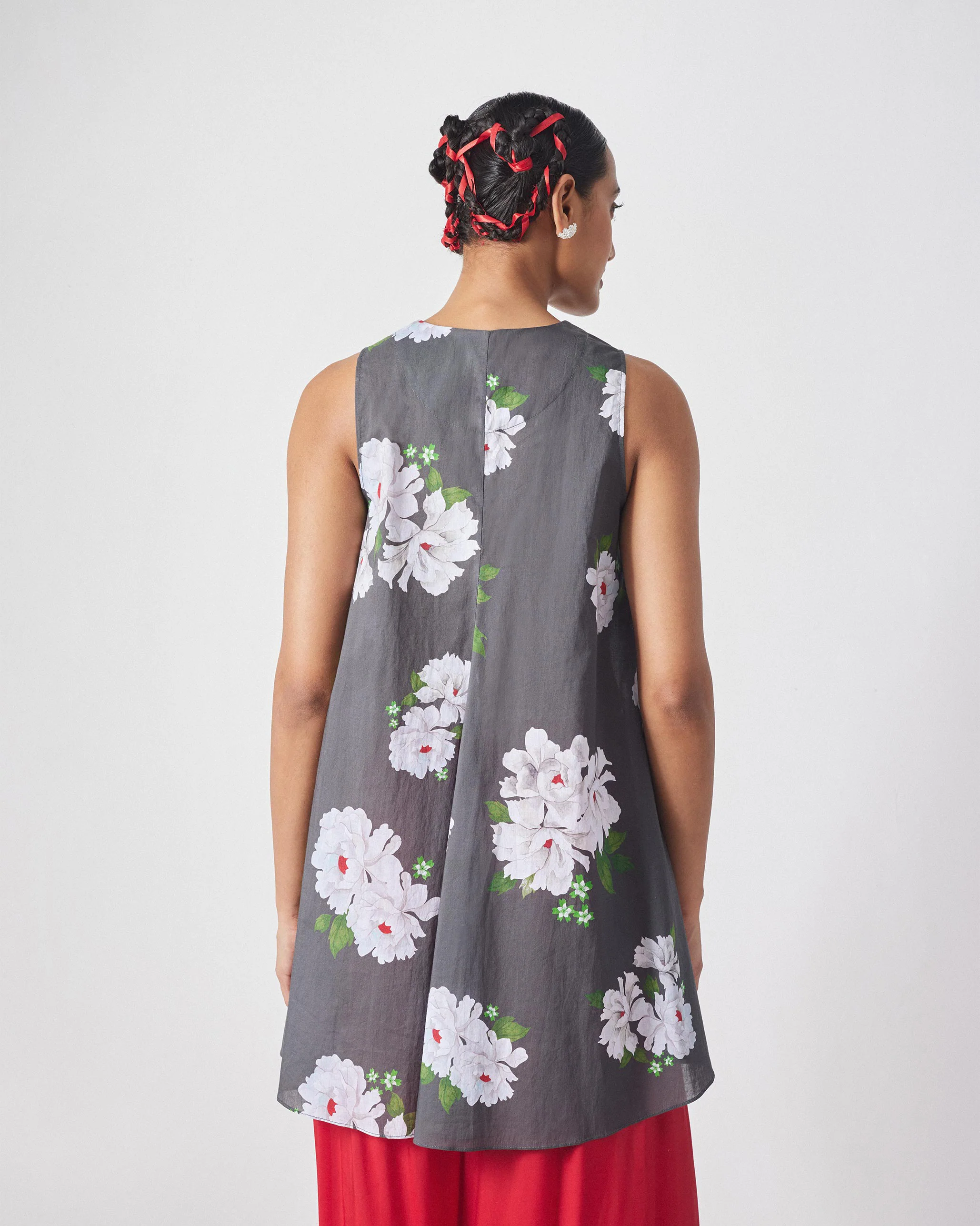 Lantern Top - Charcoal & Ivory Print - Image 5