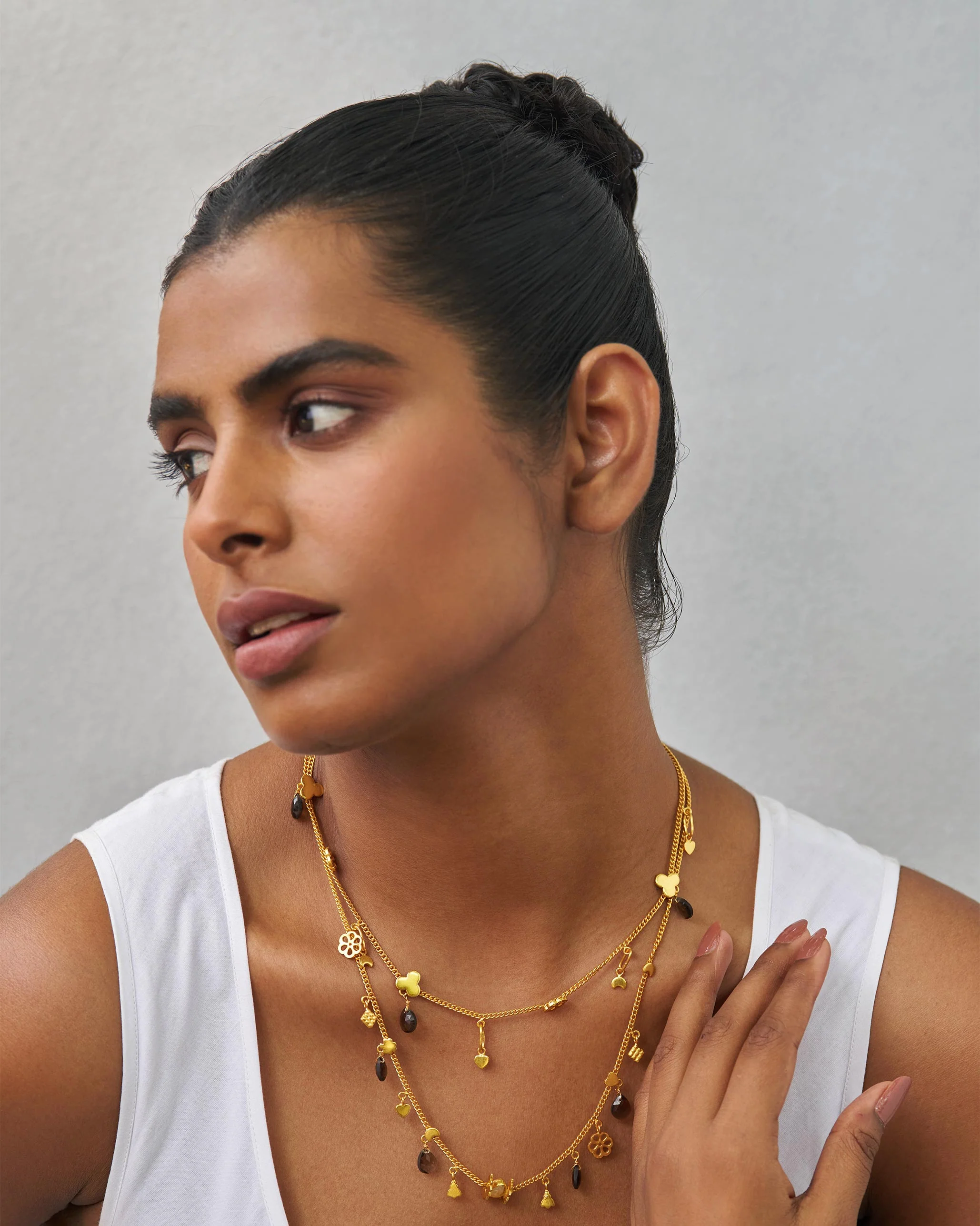 Layered Gemstone Necklace- Multi Color - Image 4