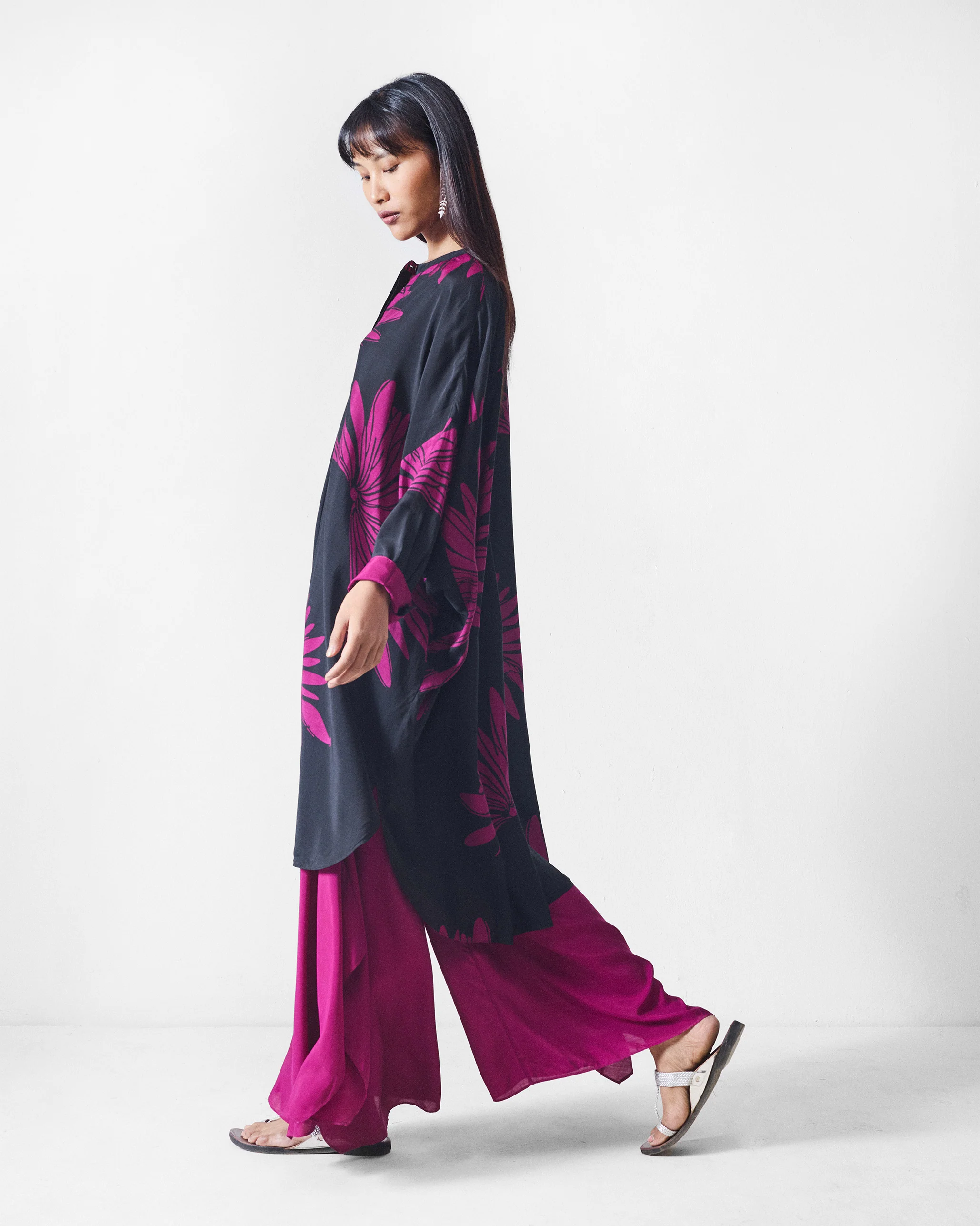 Lazy Sunday Tunic - Black & Mulberry Printed - Image 3