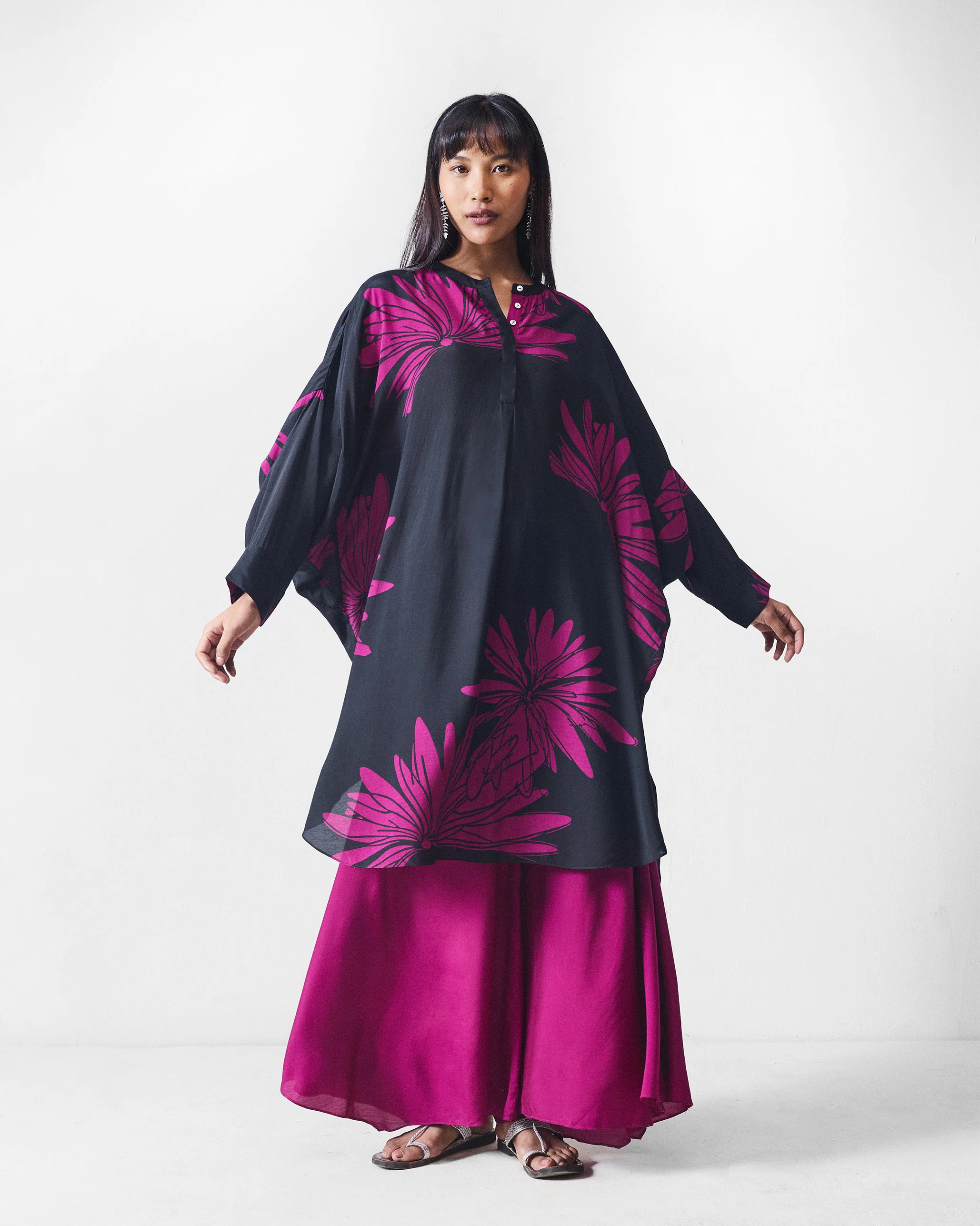 Lazy Sunday Tunic - Black & Mulberry Printed - Image 5