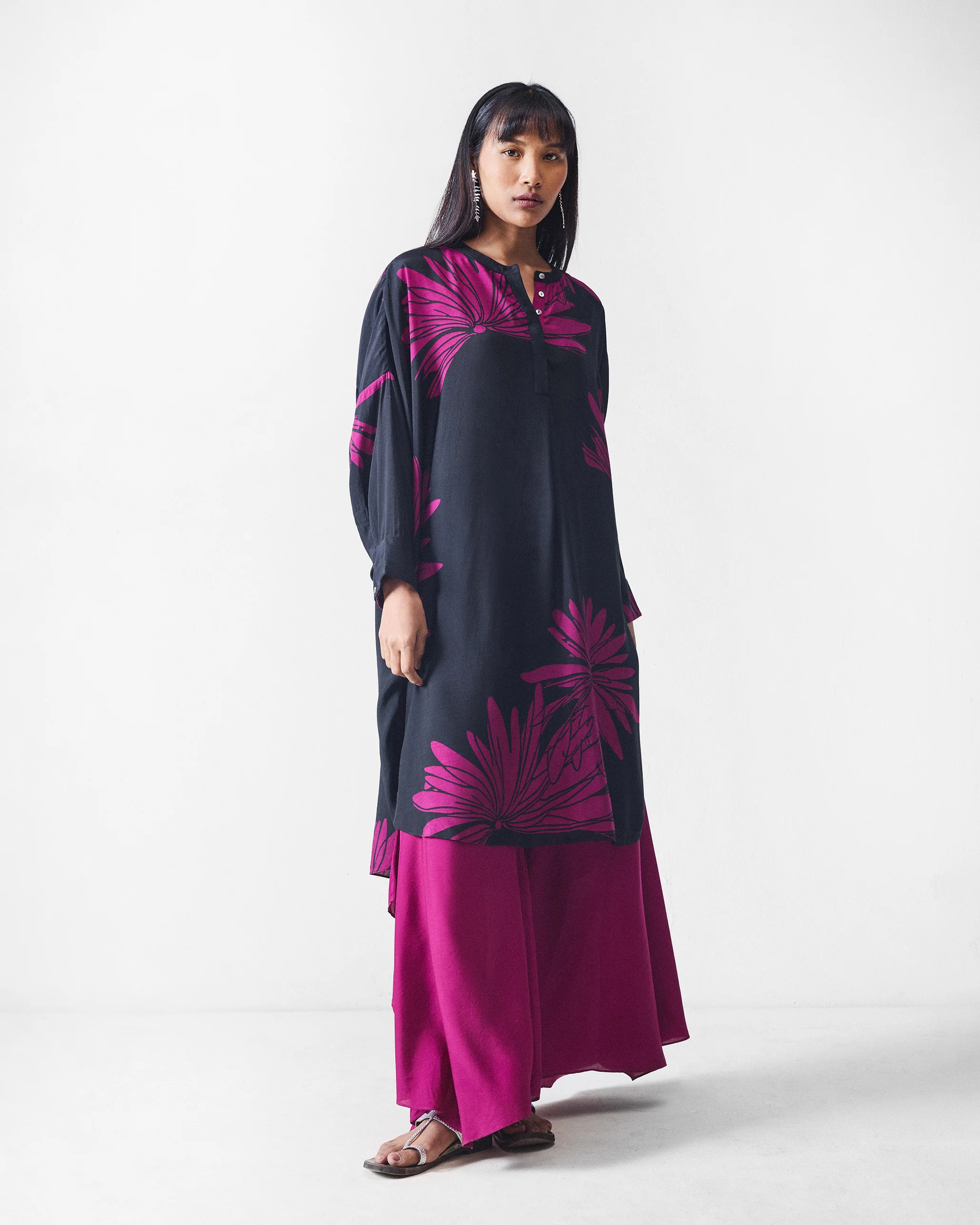 Lazy Sunday Tunic - Black & Mulberry Printed - Image 7