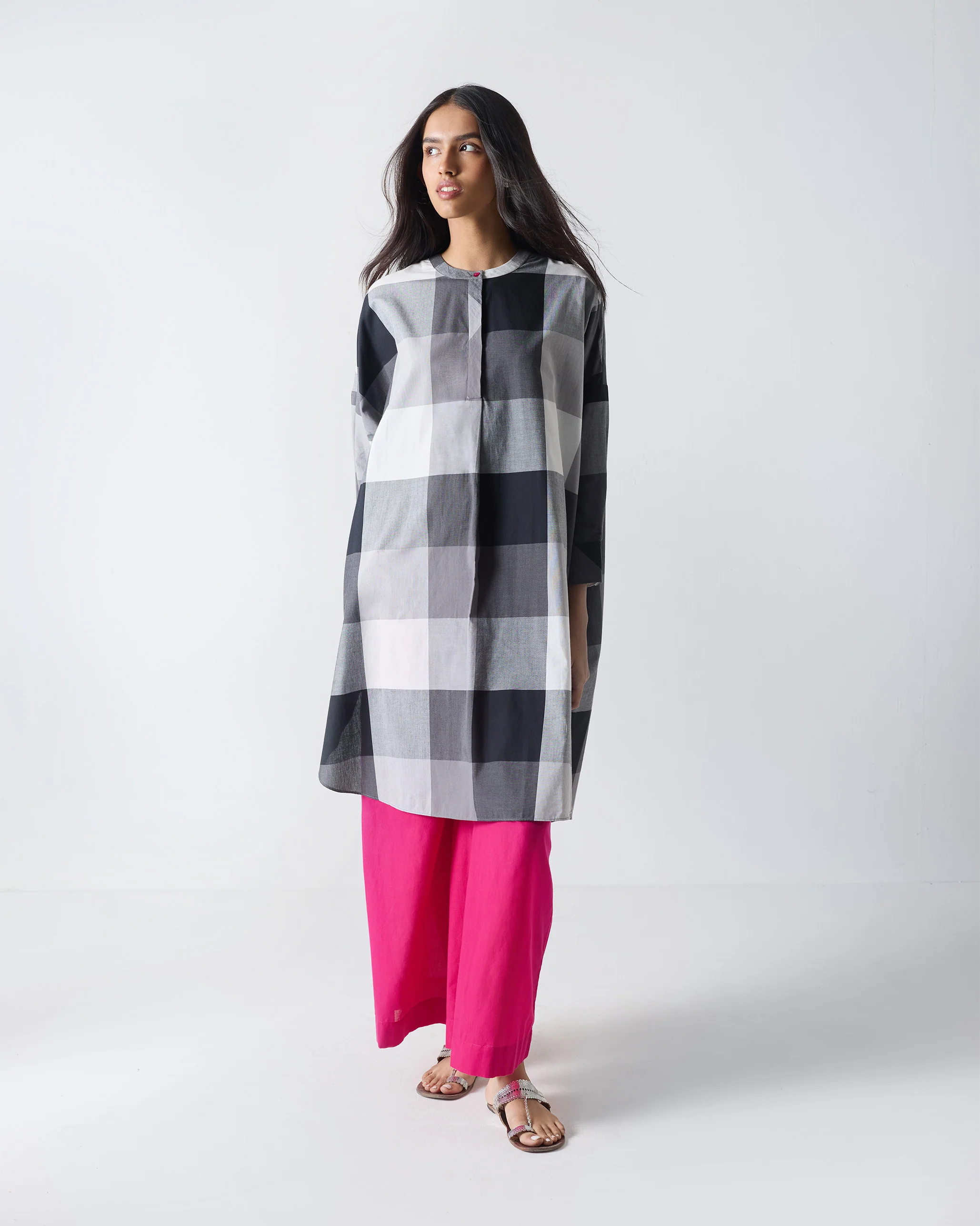 Lazy Sunday Tunic - Black & White Checks - Image 2