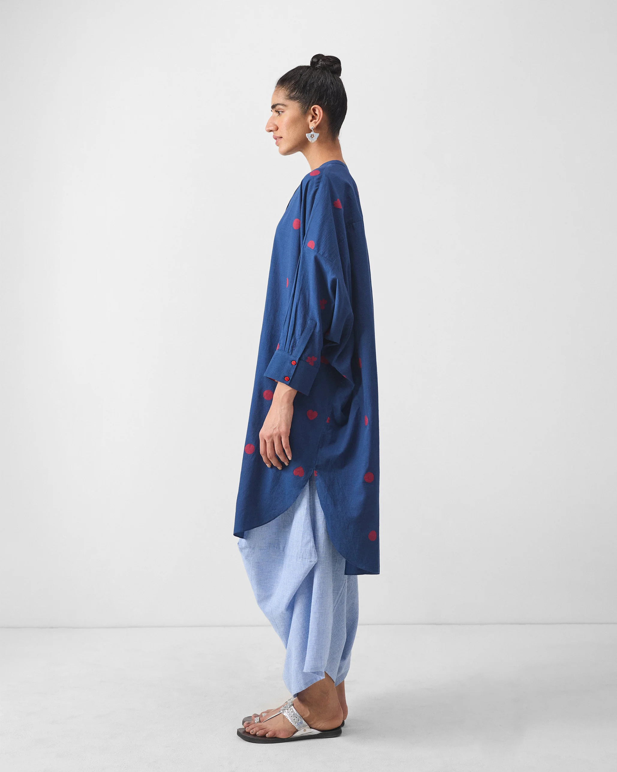 Lazy Sunday Tunic - Blue & Red Jamdani - Image 2