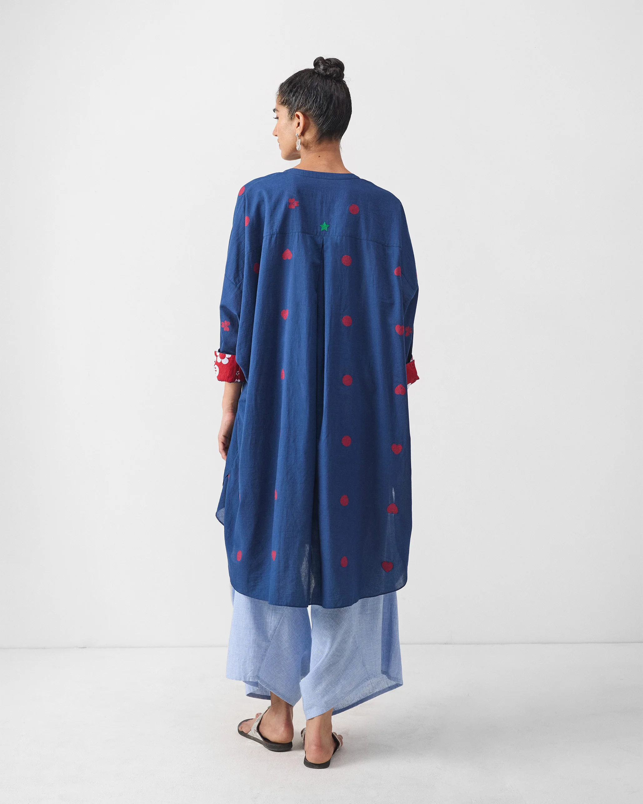 Lazy Sunday Tunic - Blue & Red Jamdani - Image 3
