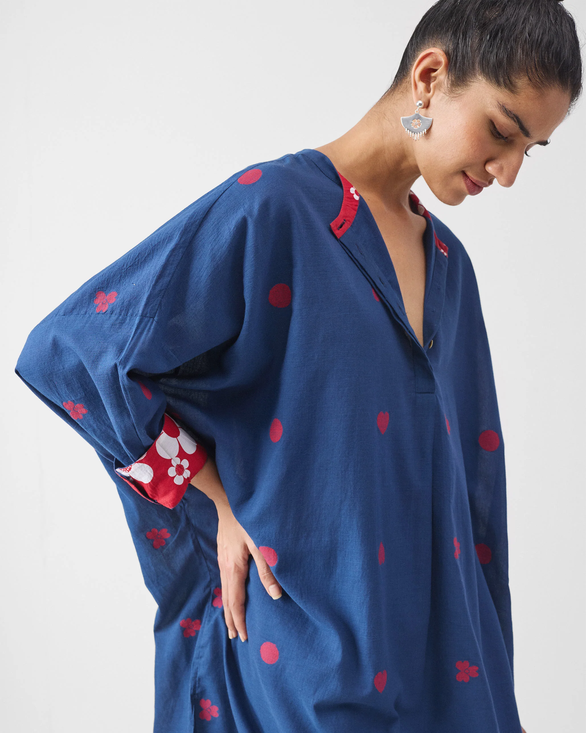 Lazy Sunday Tunic - Blue & Red Jamdani - Image 6