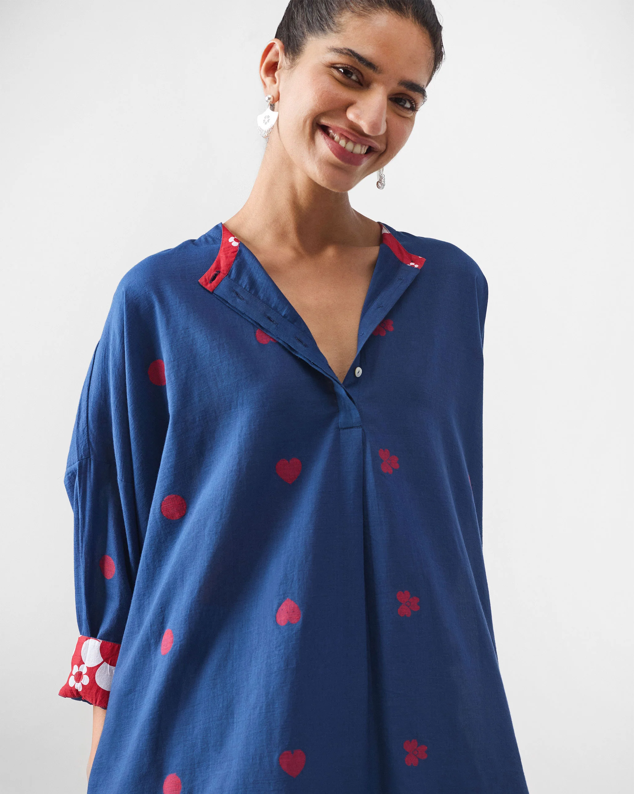 Lazy Sunday Tunic - Blue & Red Jamdani - Image 7
