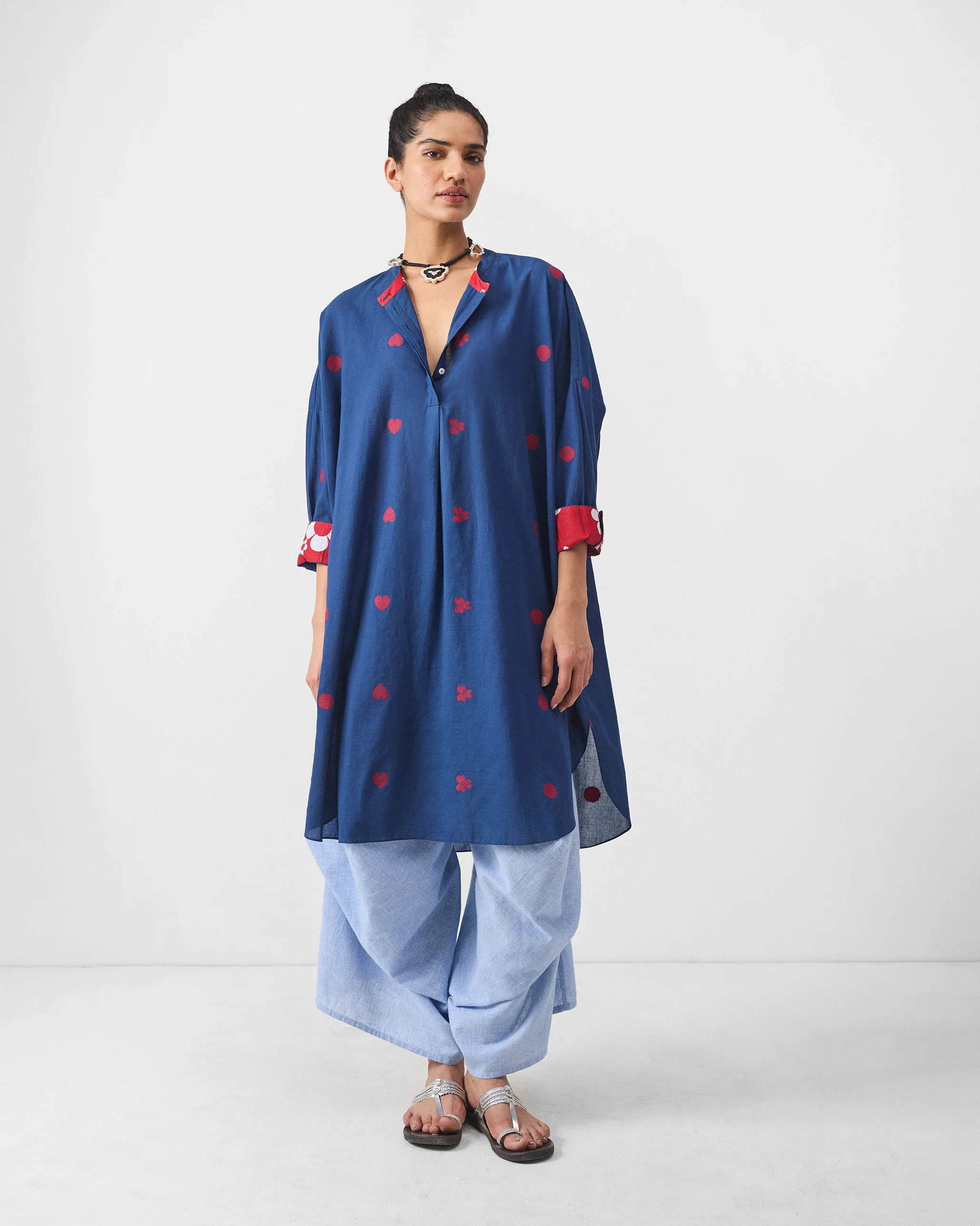Lazy Sunday Tunic - Blue & Red Jamdani - Image 8