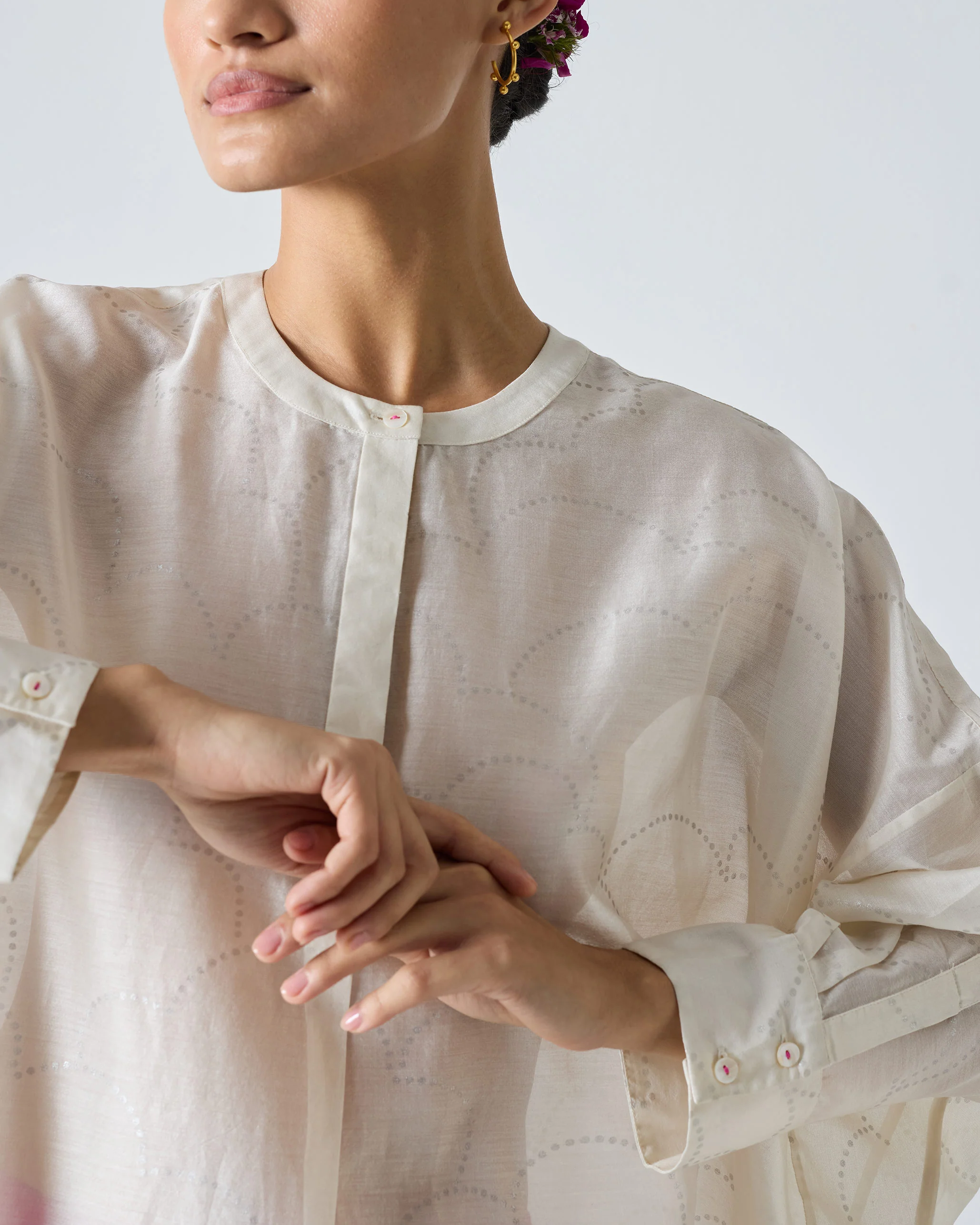 Lazy Sunday Tunic - Ivory & Silver Print - Image 5