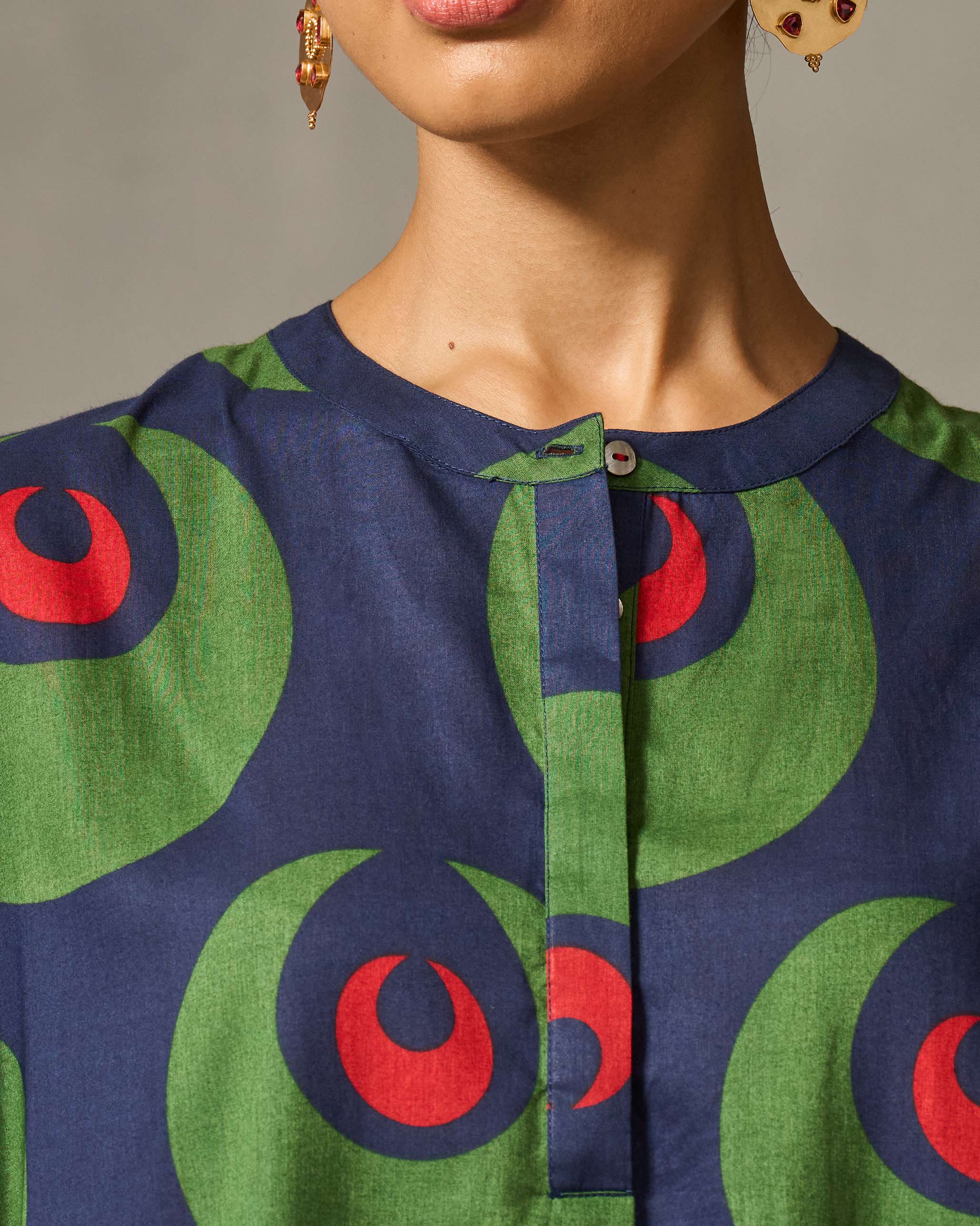 Lazy Sunday Tunic - Navy & Green Print - Image 2